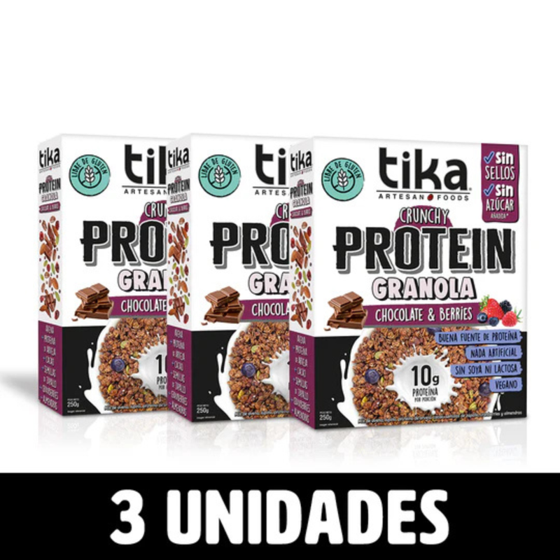 25% DCTO - Pack 3 Tika Protein Granola Chocolate & Berries 250g
