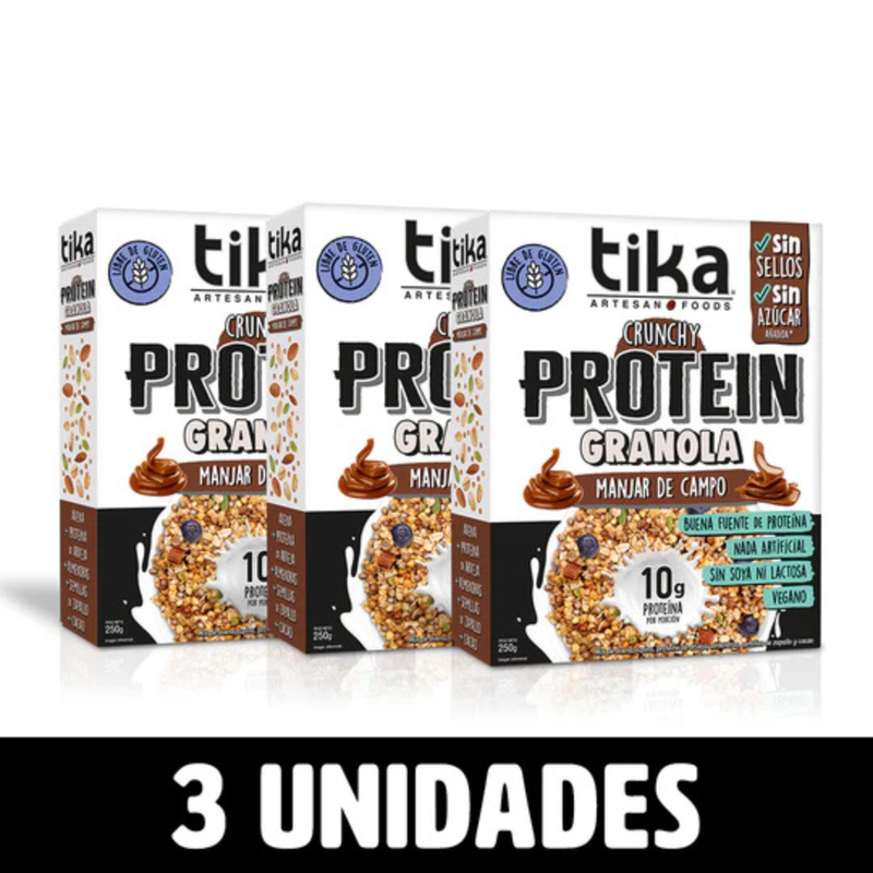25% DCTO - Pack 3 Tika Protein Granola Manjar de Campo 250g