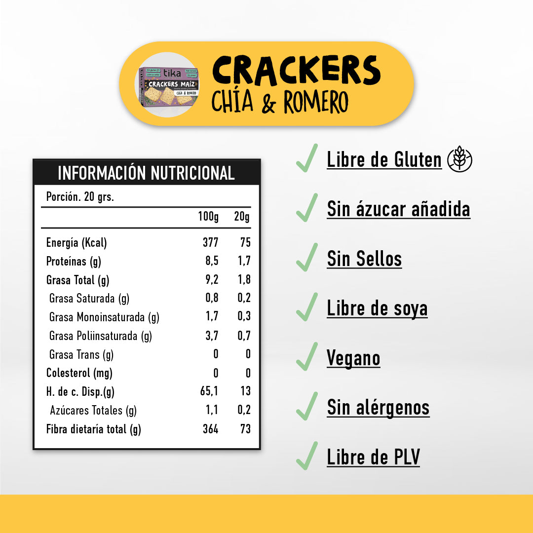 Tika Crackers Chía & Romero 140g