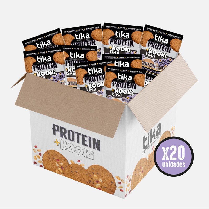 Pack 60 Galletones Tika Kooki PROTEIN Cranberry & Maní 20x90g - Sin azúcar añadida. Vegano y Sin Sellos - 30% OFF