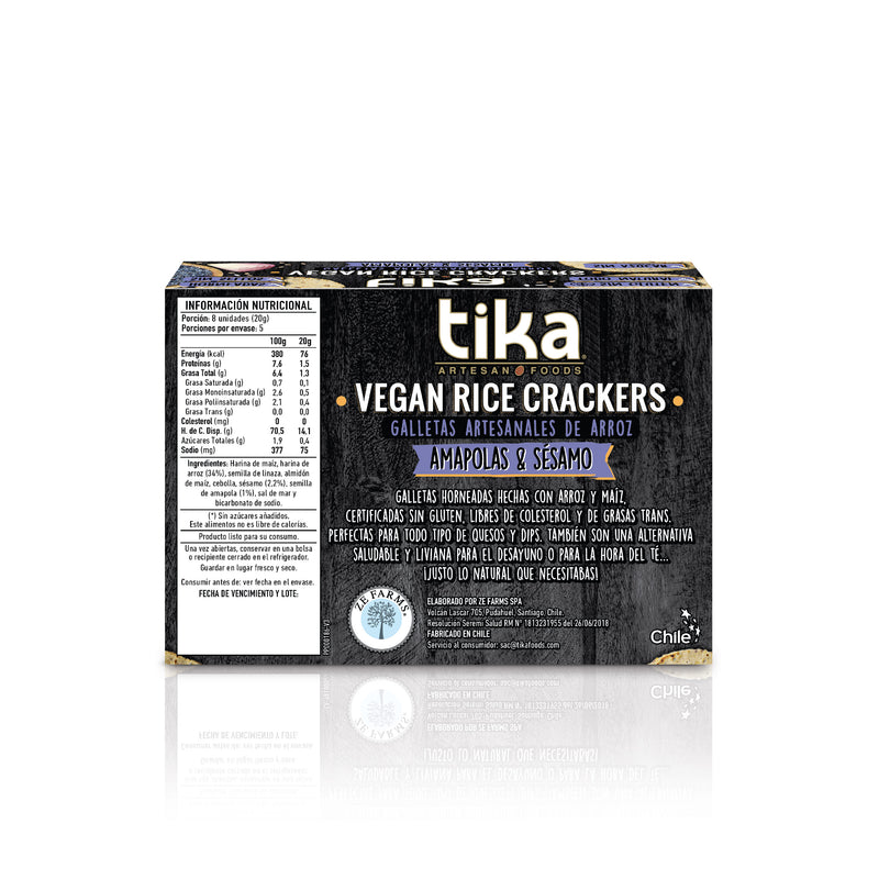 Tika Vegan Rice Crackers Amapolas & Sésamo 100g