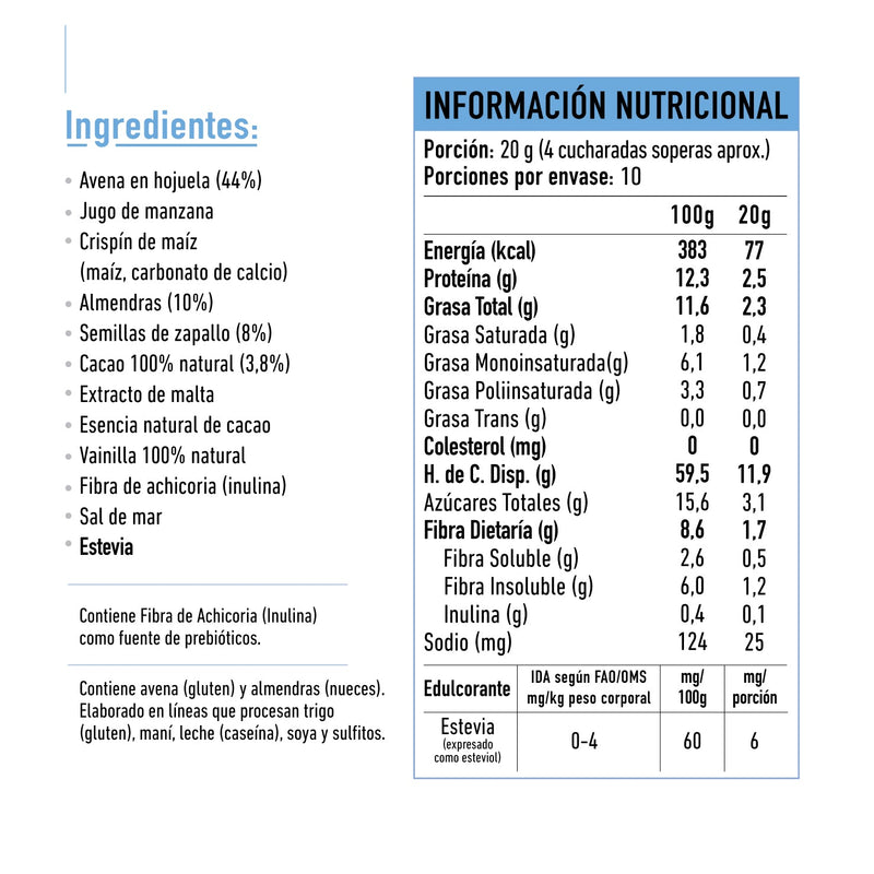 Tika Cereal Salvaje Granola Avena + Cacao + Semillas / Caja 21 unid.