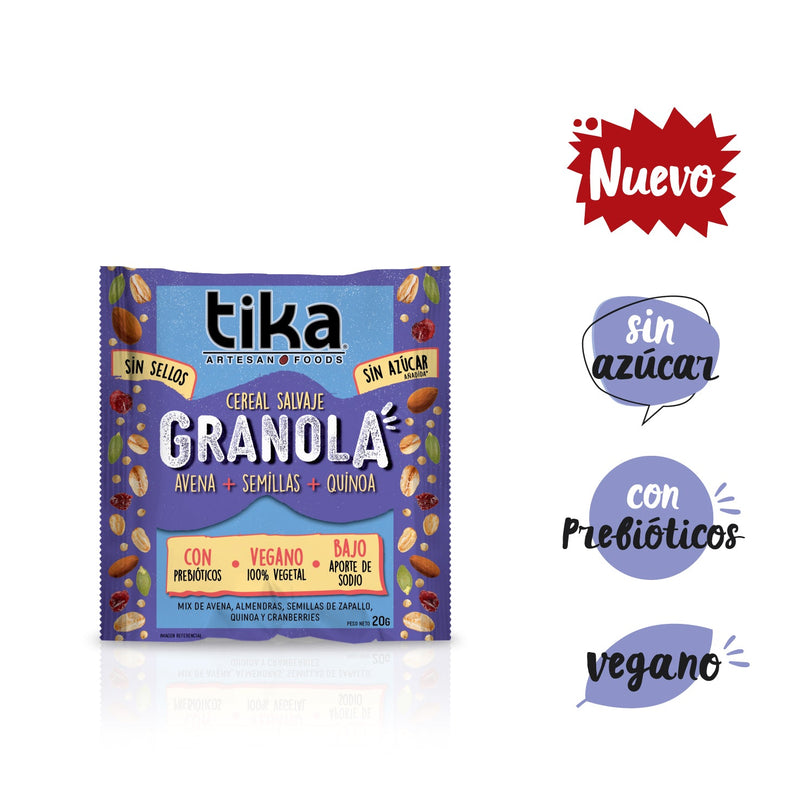 Tika Cereal Salvaje Granola Avena - Semillas - Quinoa 20g x 21 unidades