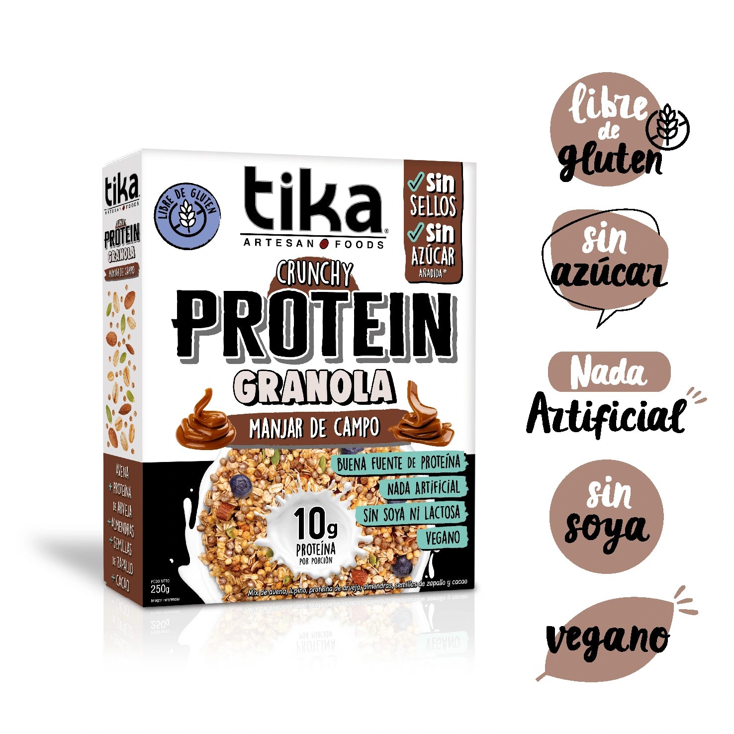 Pack 14 Tika Protein Granola Crunchy Manjar de Campo 250g