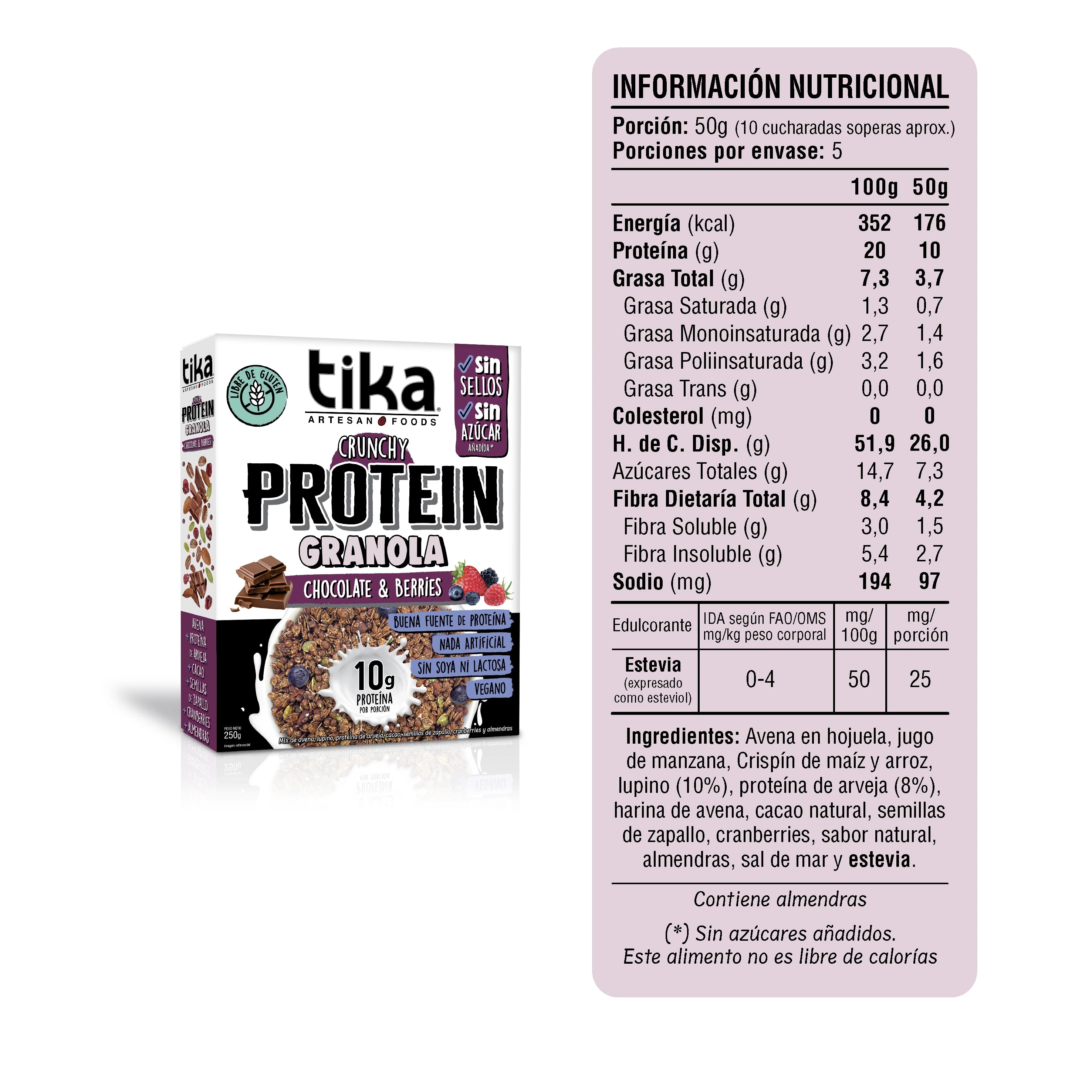 Pack 14 Tika Protein Granola Crunchy Chocolate & Berries 250g