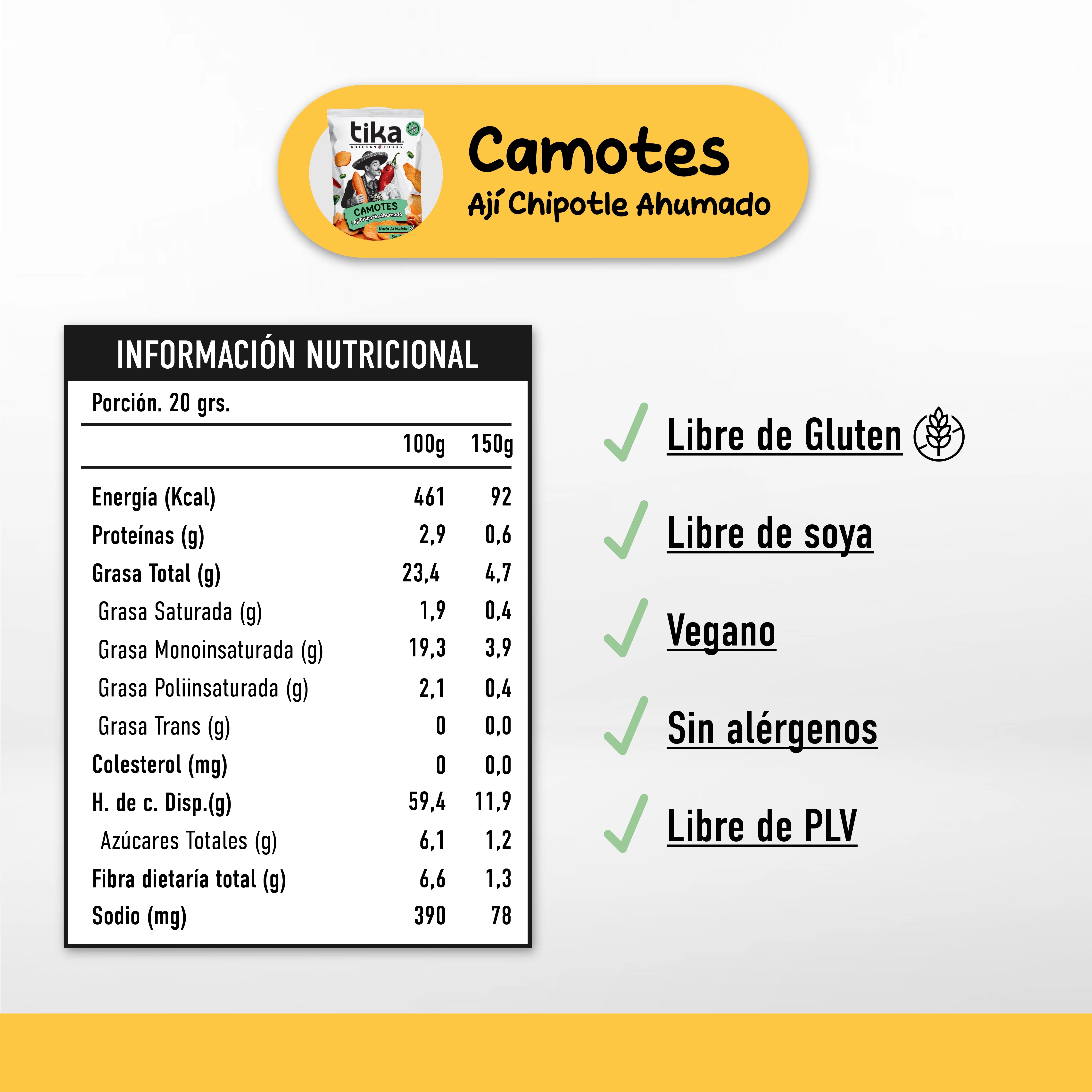 Tika Camotes Ají Chipotle Ahumado 150g x 14 unidades