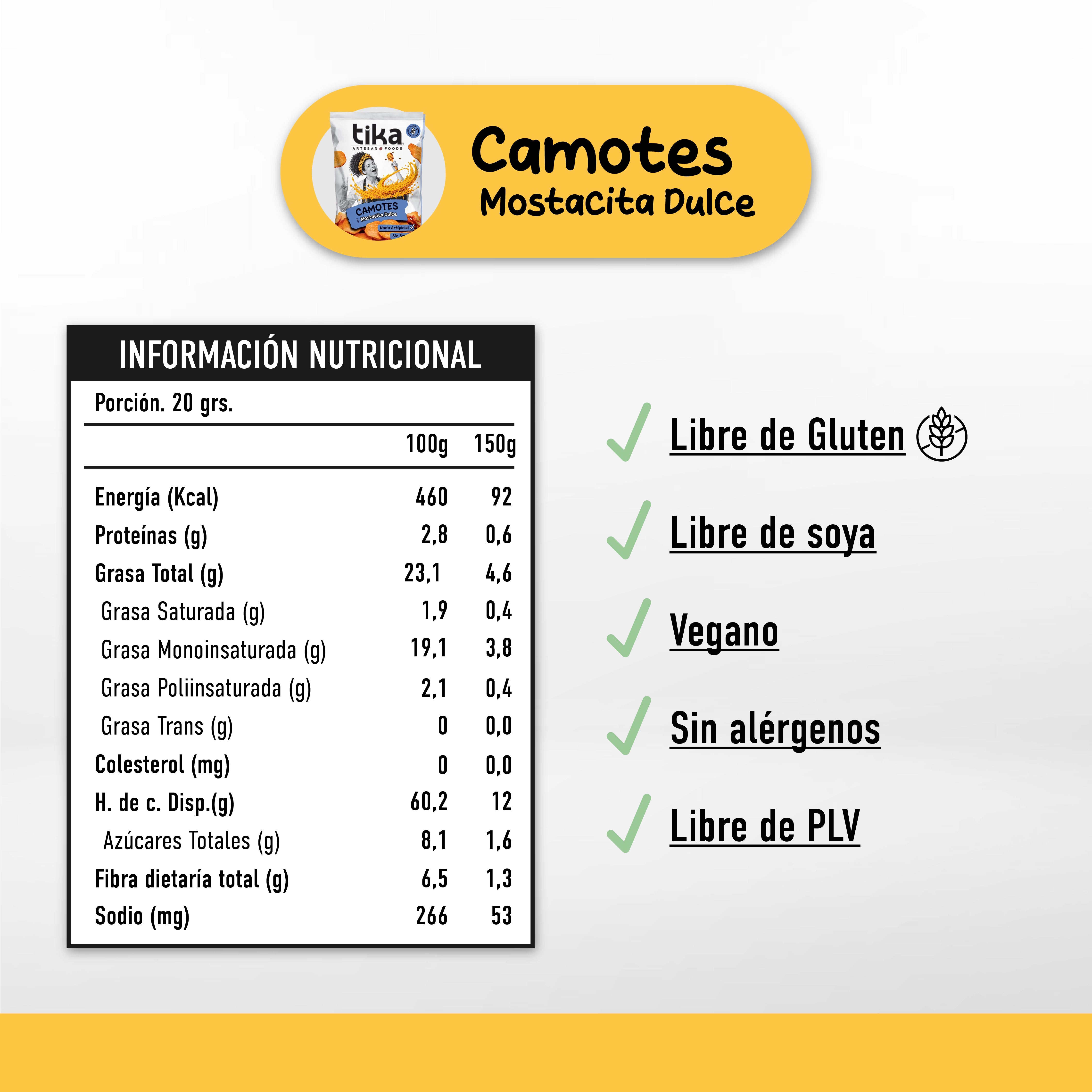 Tika Camotes Mostacita Dulce 150g x 3 unidades