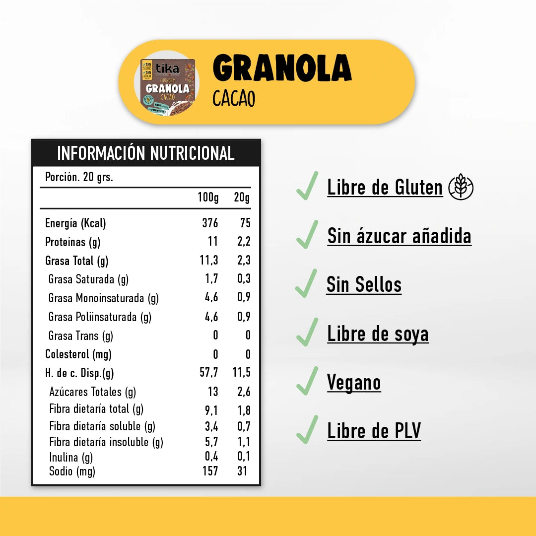 Pack 12 Tika Granola Crunchy Cacao 200g