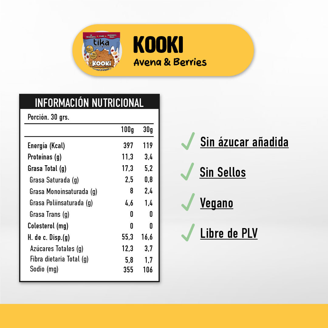 3 Galletones Tika Kooki Avena & Berries 90g