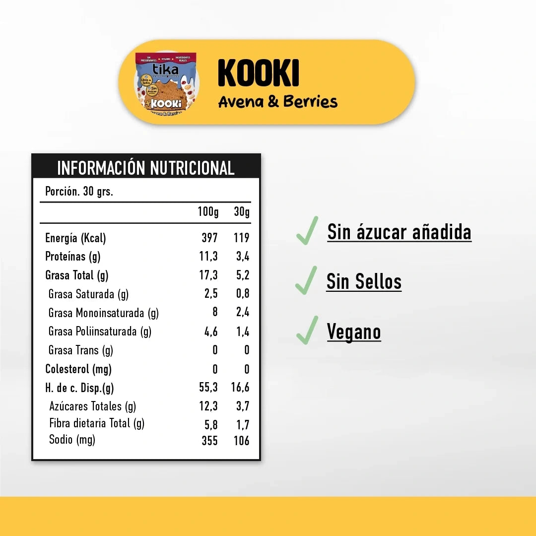 3 Galletones Tika Kooki Avena & Berries 90g
