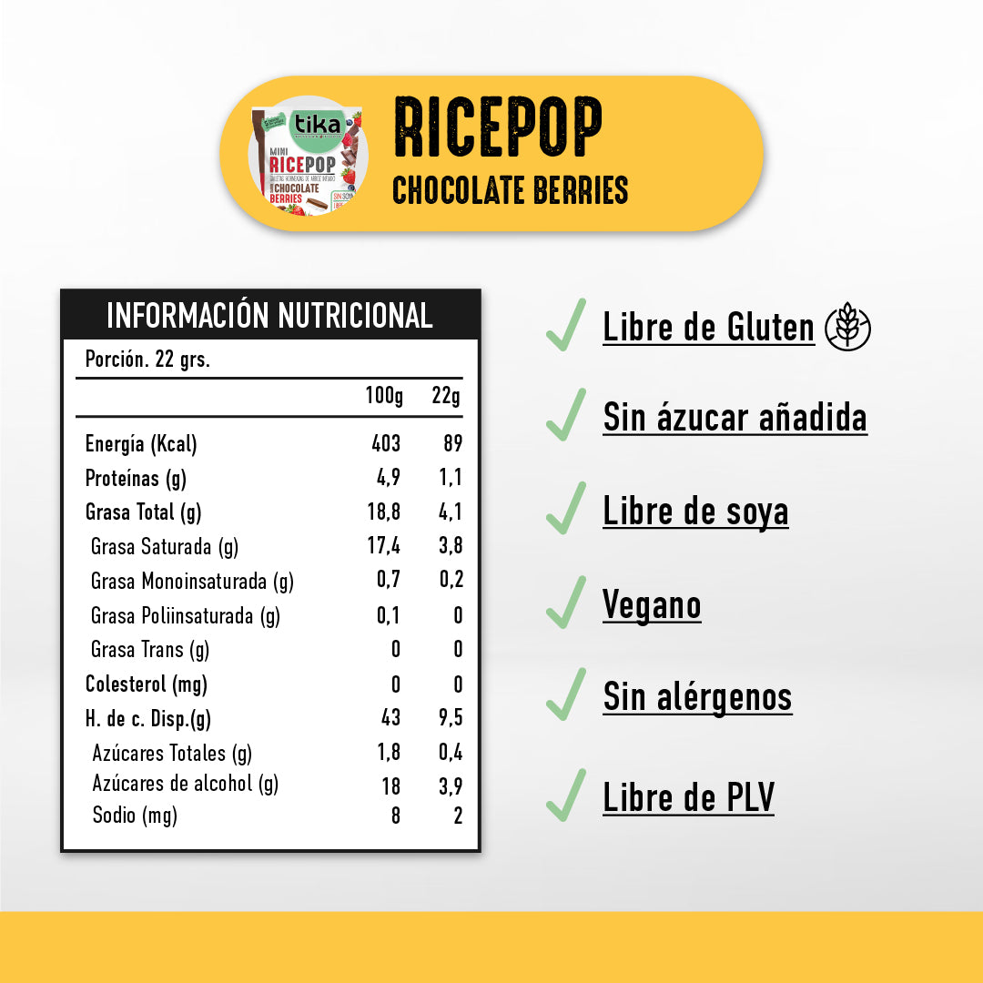 Tika Mini Rice Pop Chocolate Berries 22g x 36 Colaciones