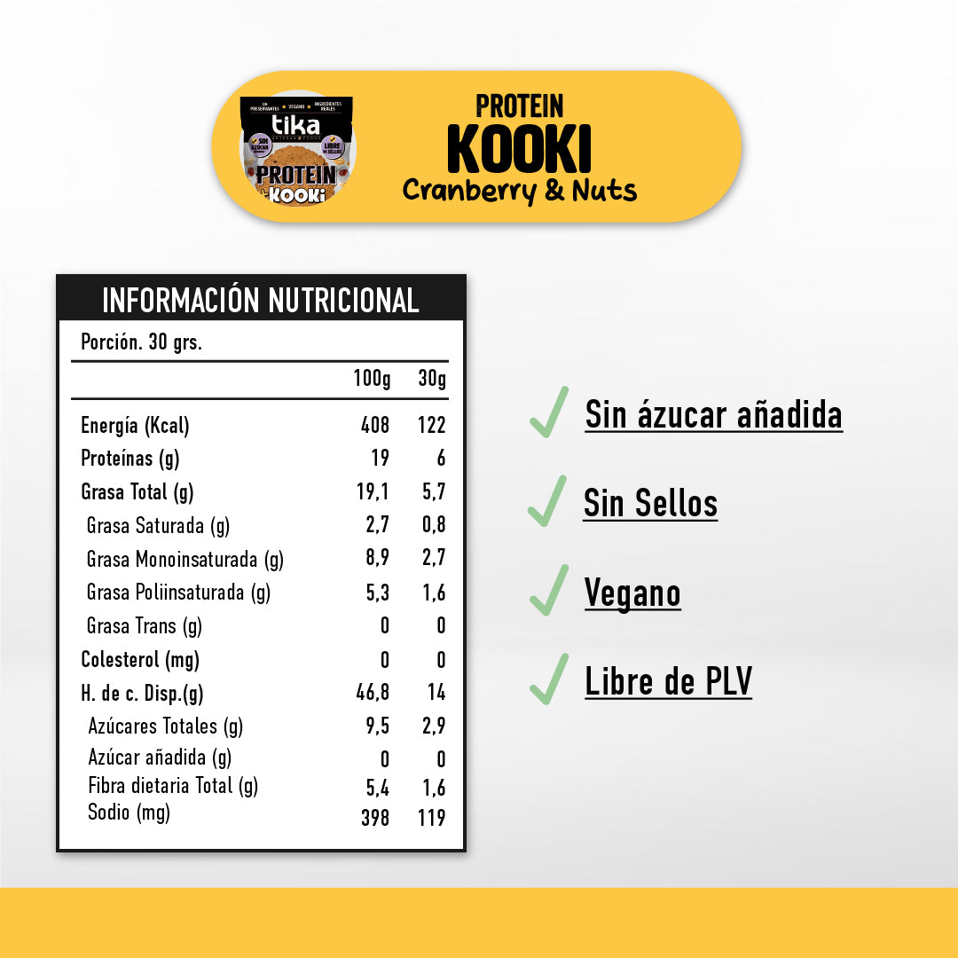 3 Galletones Tika Protein Kooki Cranberry & Maní 90g