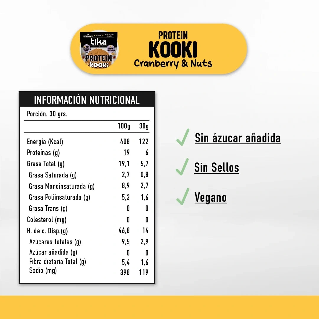 3 Galletones Tika Protein Kooki Cranberry & Maní 90g