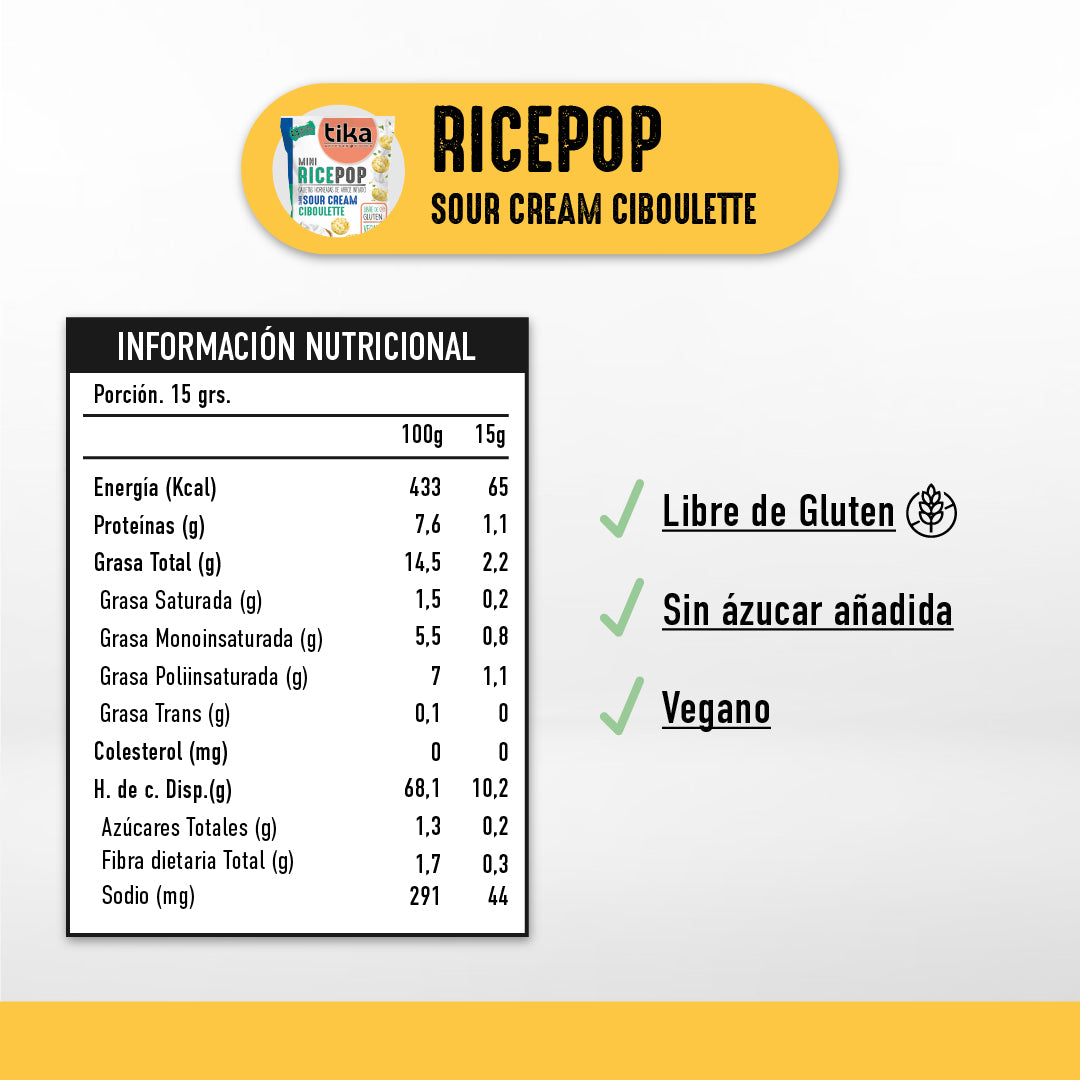 Tika Mini Rice Pop Sour Cream Ciboulette 15g x 18 Colaciones