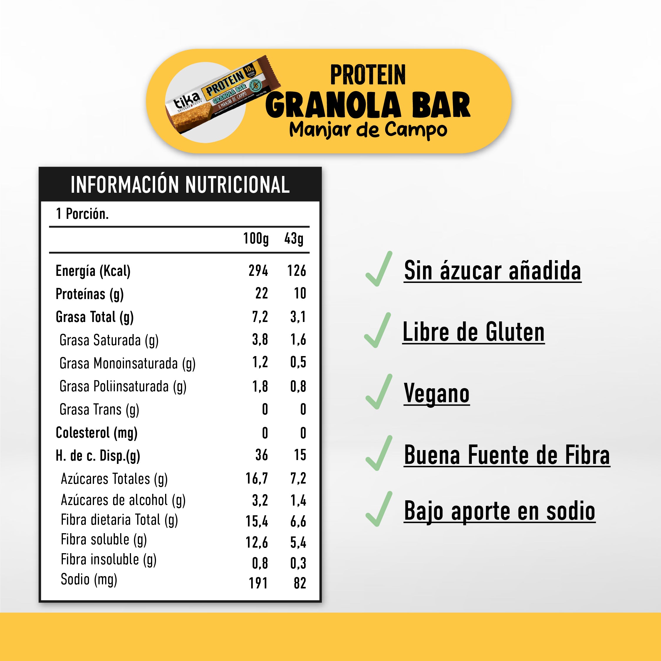 Pack 15 Barritas Tika Protein Manjar de Campo
