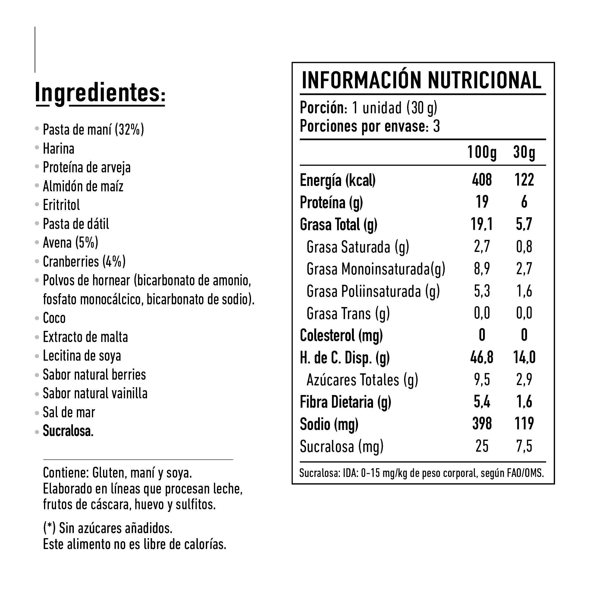 3 Galletones Tika Protein Kooki Cranberry & Maní 90g
