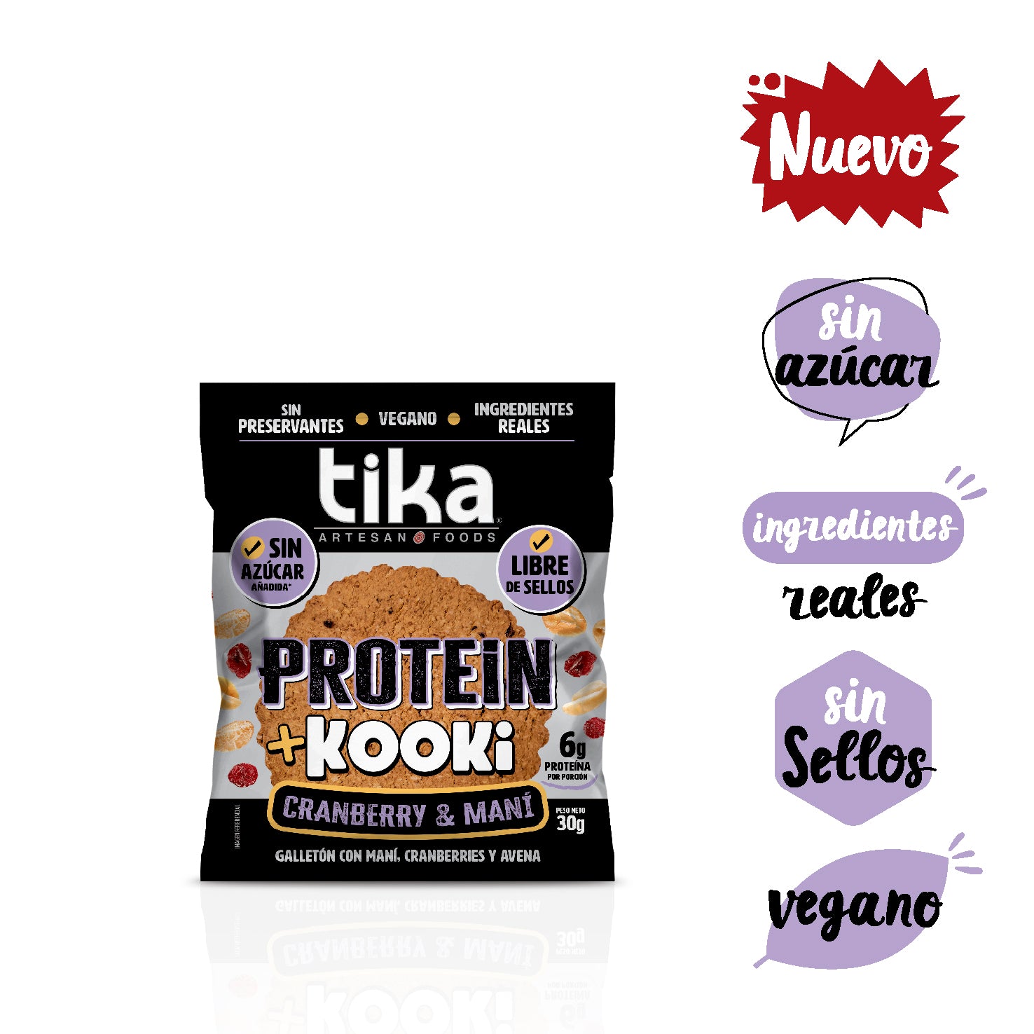 Estuche 15 Galletones Tika Kooki Protein Cranberry & Maní