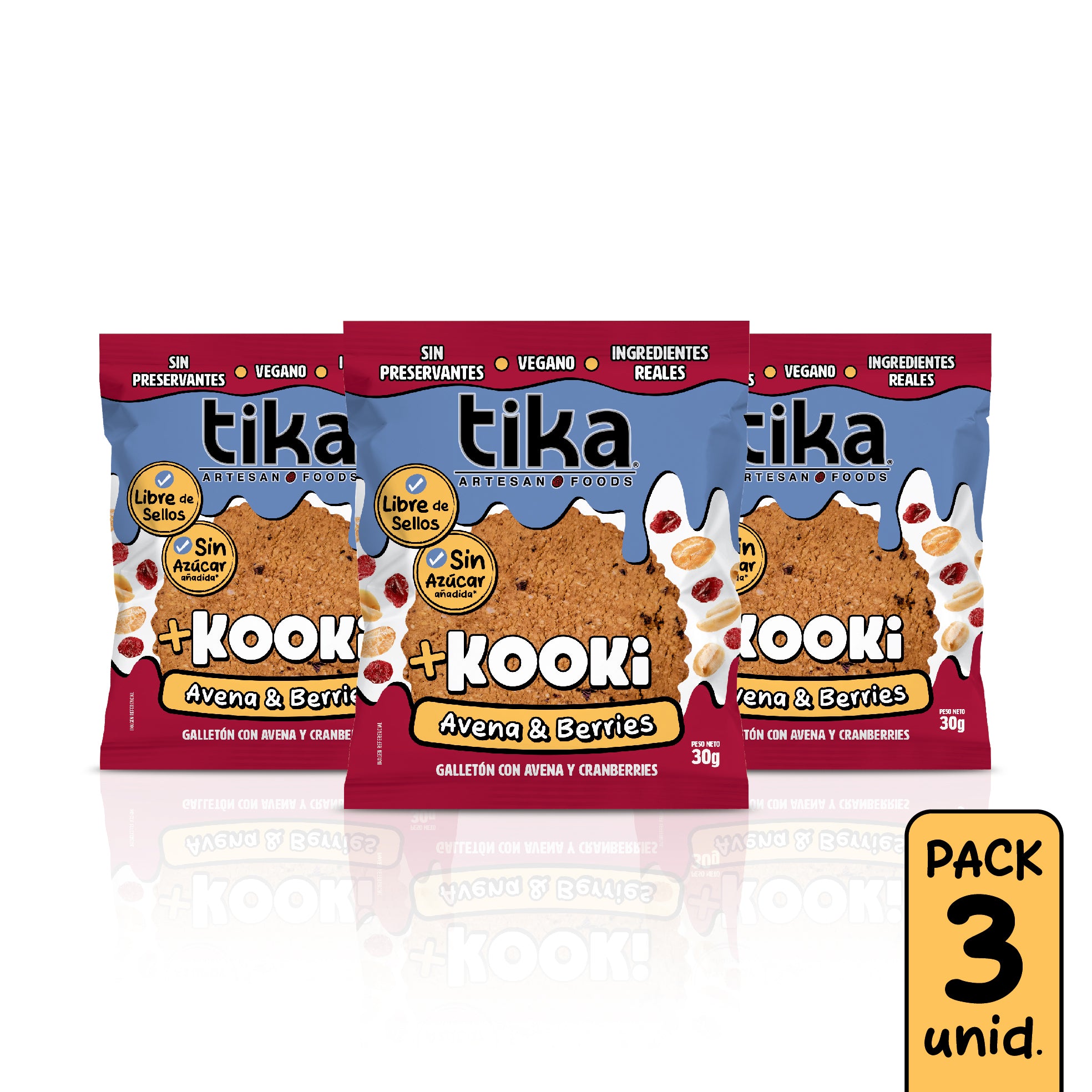 3 Galletones Tika Kooki Avena & Berries 90g