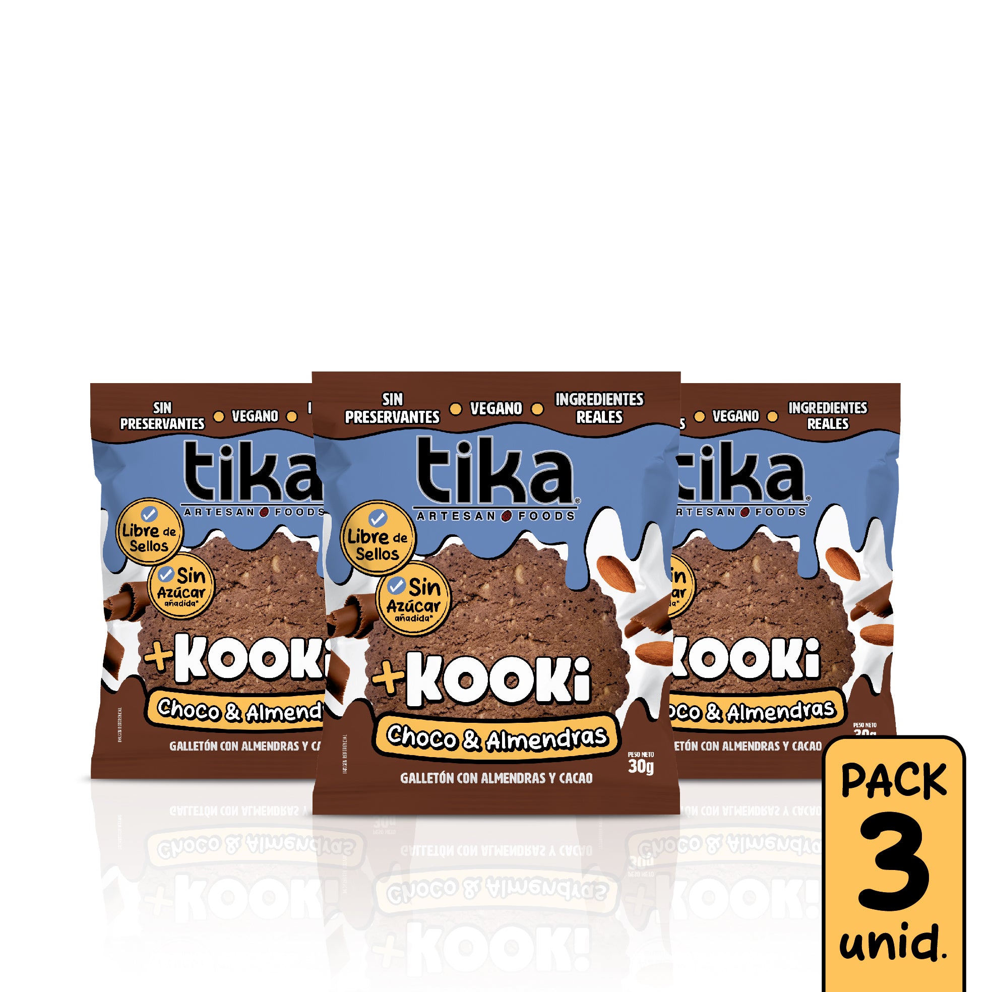 3 Galletones Tika Kooki Choco & Almendras 90g