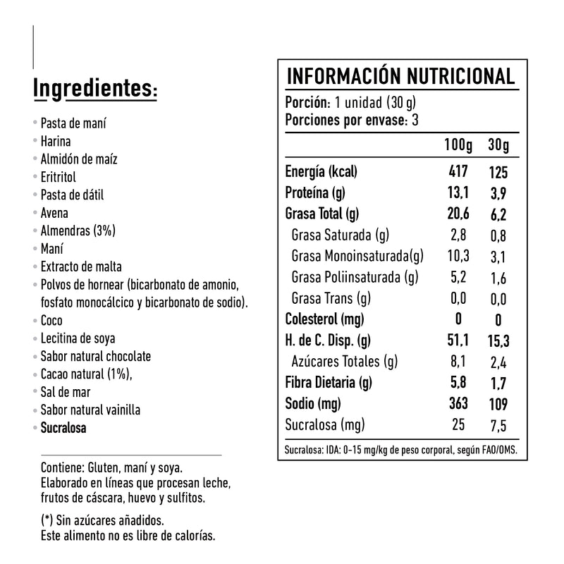 Pack Tika Kooki Choco & Almendras 90g (30g x 3 unid.)