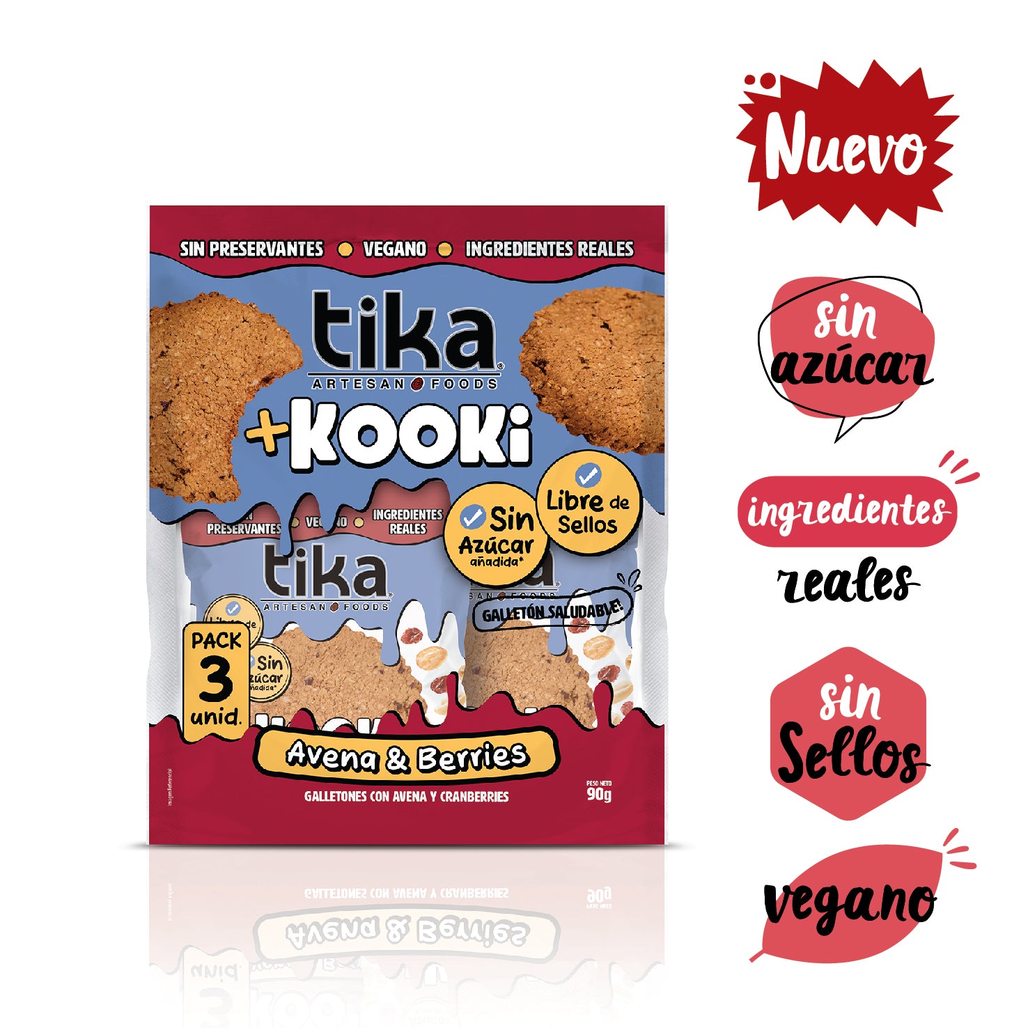 3 Galletones Tika Kooki Avena & Berries 90g