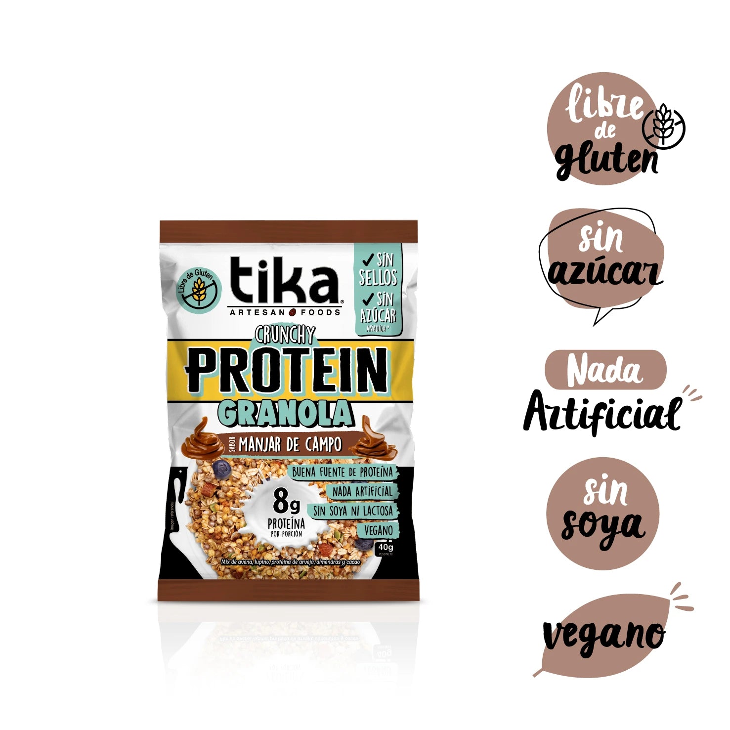 Pack Tika Protein Granola Crunchy Manjar de Campo 40g - 18 Colaciones