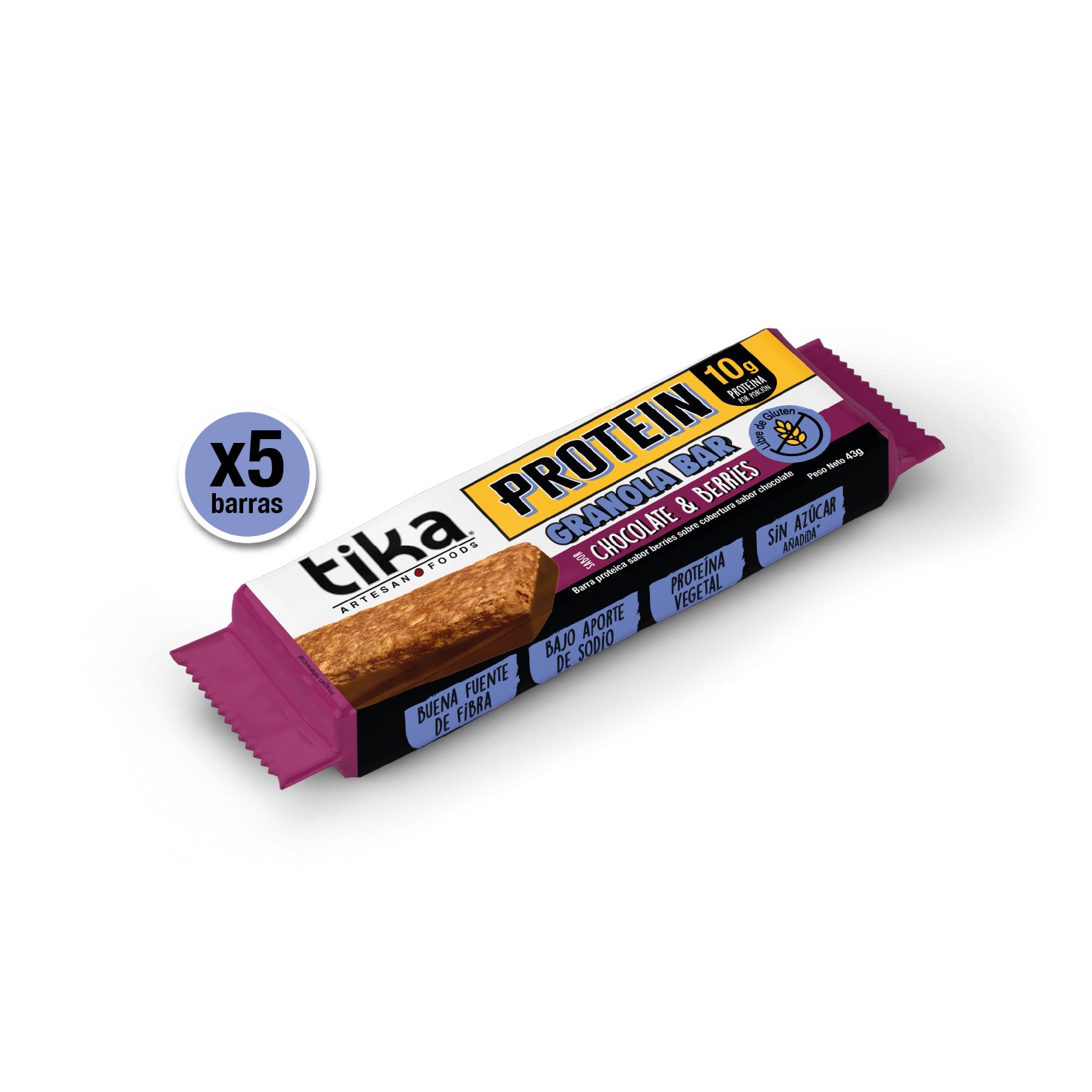 5 Barritas Tika Protein Chocolate & Berries 215g