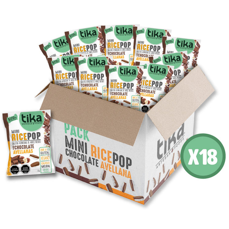 Tika Mini Rice Pop Chocolate Avellanas 22g x 18 unidades