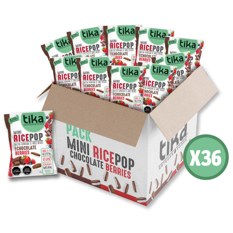Tika Mini Rice Pop Chocolate Berries 22g x 36 unidades
