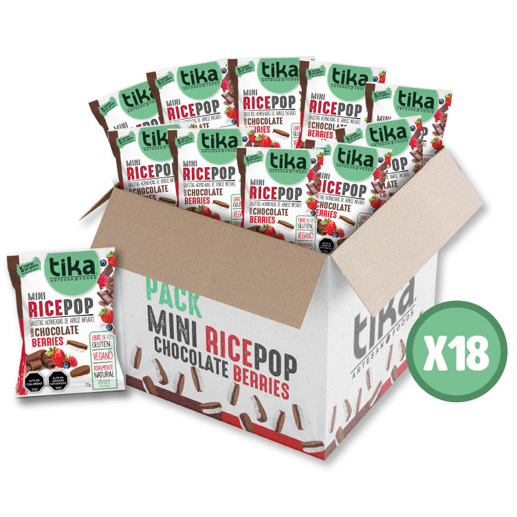 Tika Mini Rice Pop Chocolate Berries 22g x 18 unidades