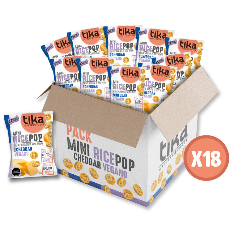 Tika Mini Rice Pop Cheddar Vegano 15g x 18 unidades