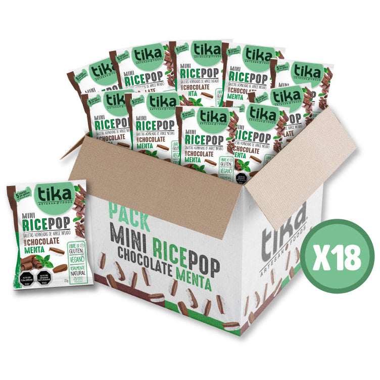 Tika Mini Rice Pop Chocolate Menta 22g x 18 unidades