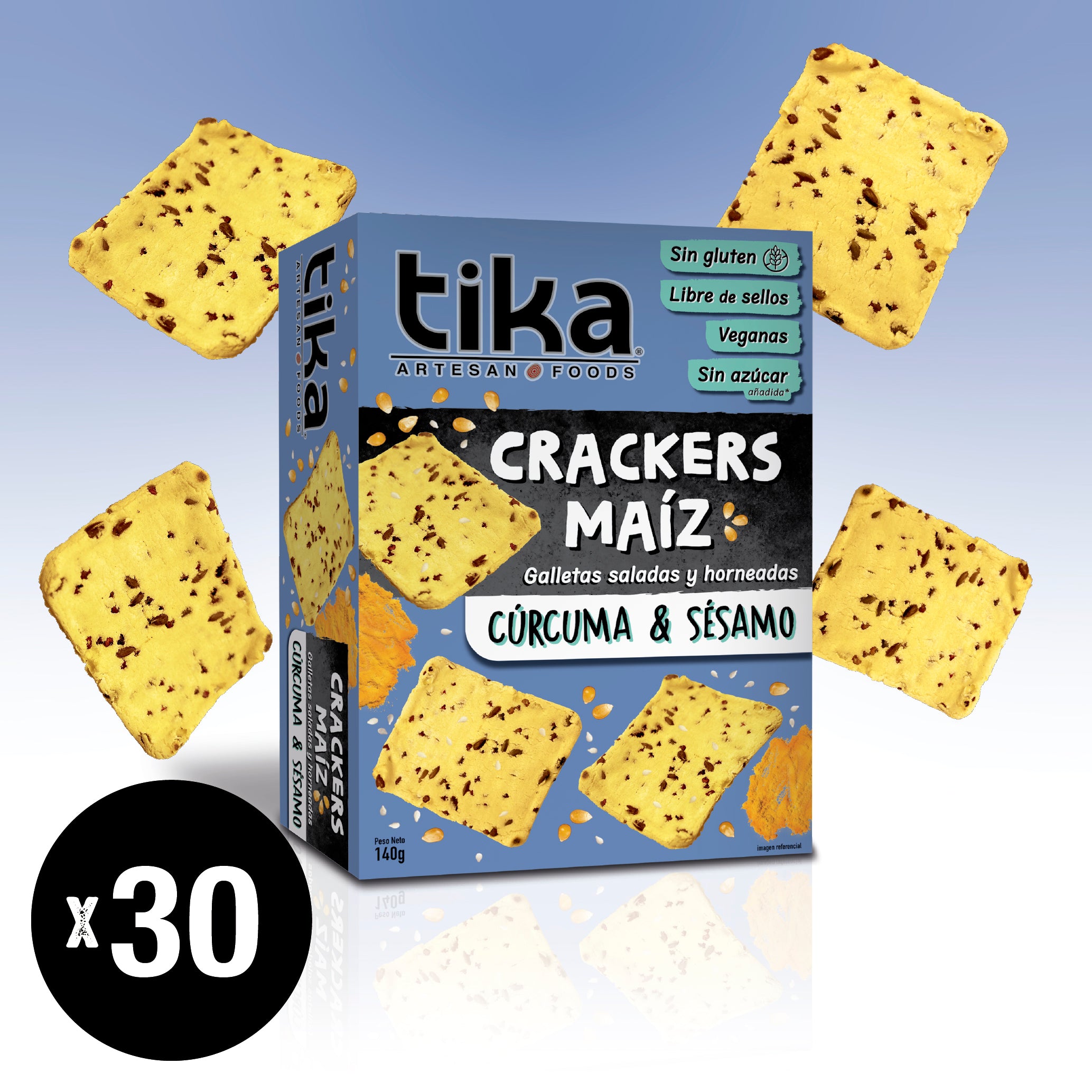 Tika Crackers Cúrcuma & Sésamo 140g x 30 unidades
