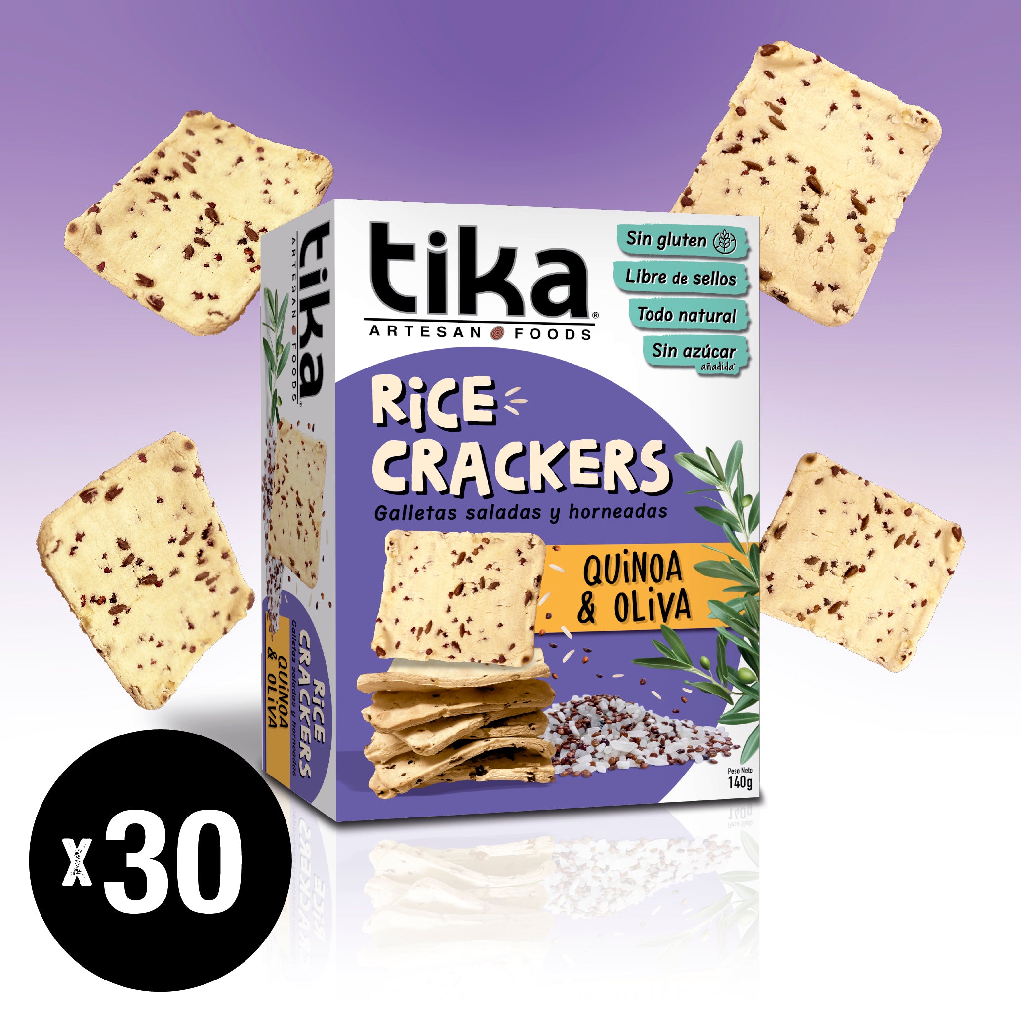 Tika Crackers Quinoa & Oliva 140g x 30 unidades