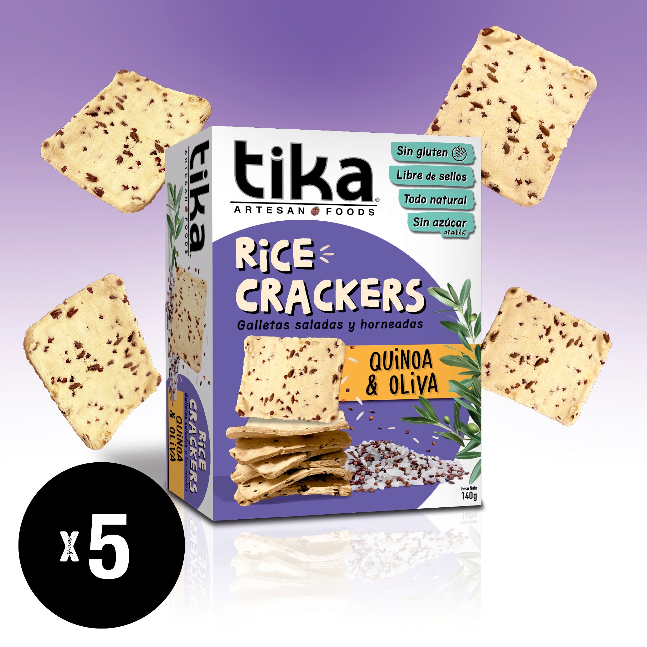 Tika Crackers Quinoa & Oliva 140g x 5 unidades