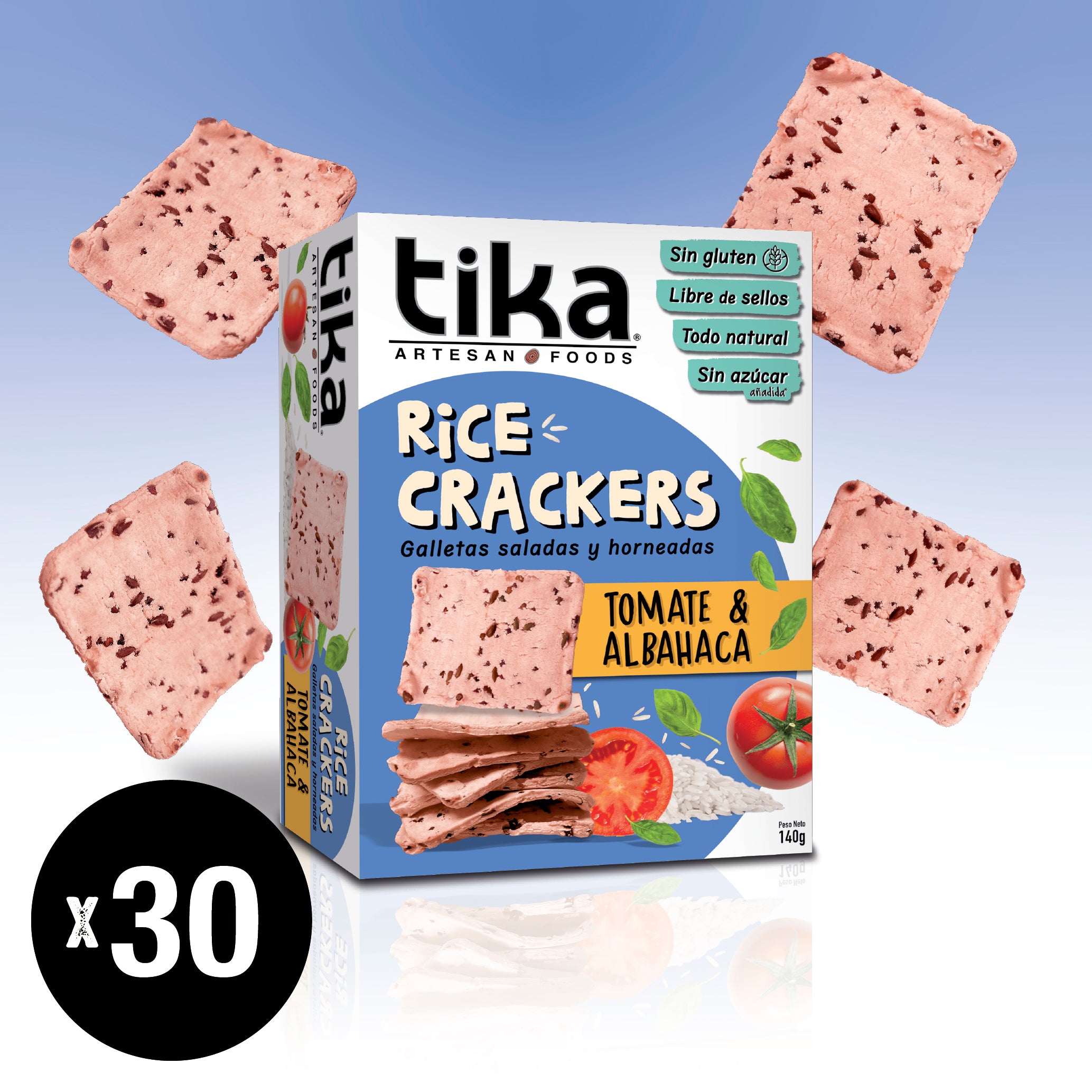 Tika Crackers Tomate & Albahaca 140g x 30 unidades