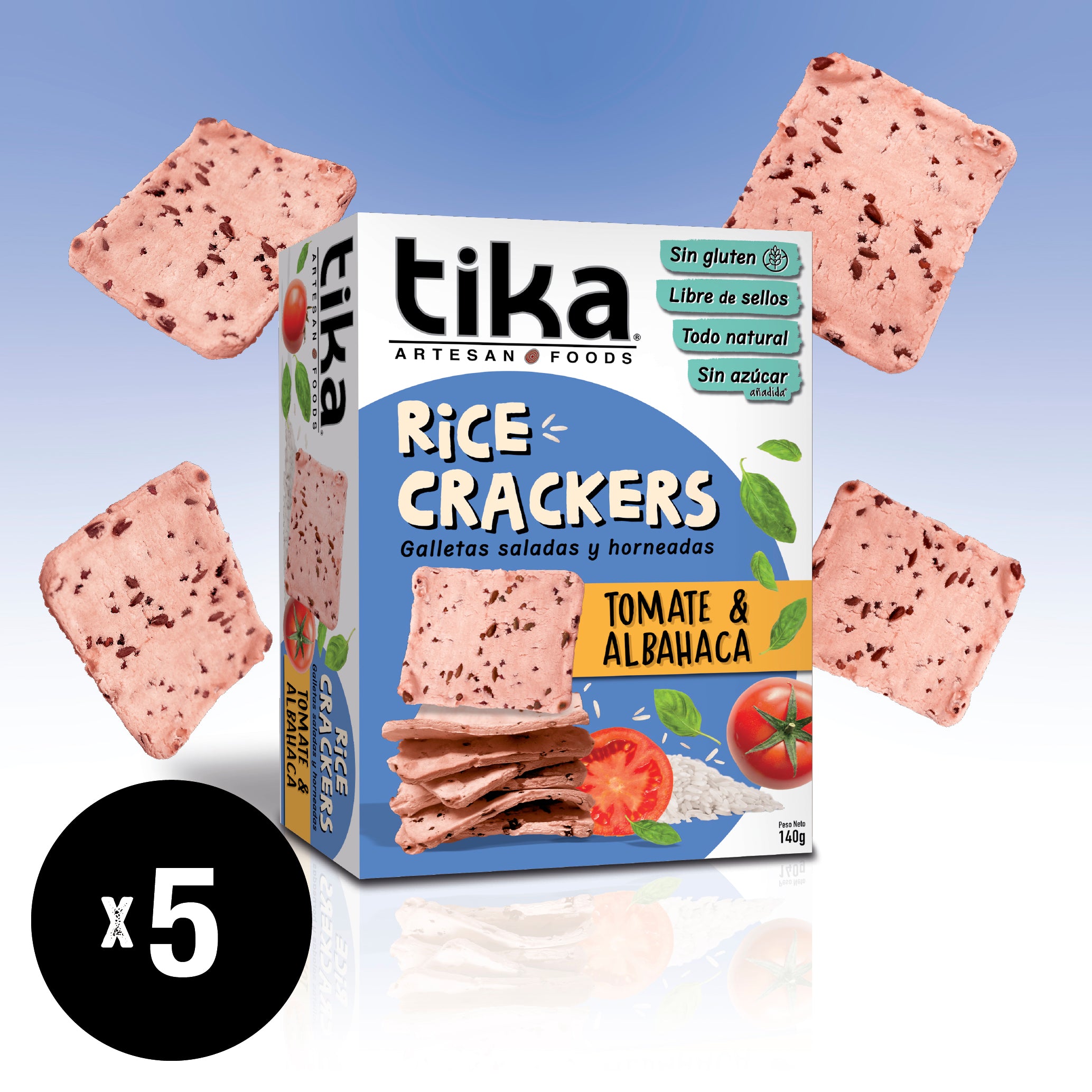 Tika Crackers Tomate & Albahaca 140g x 5 unidades