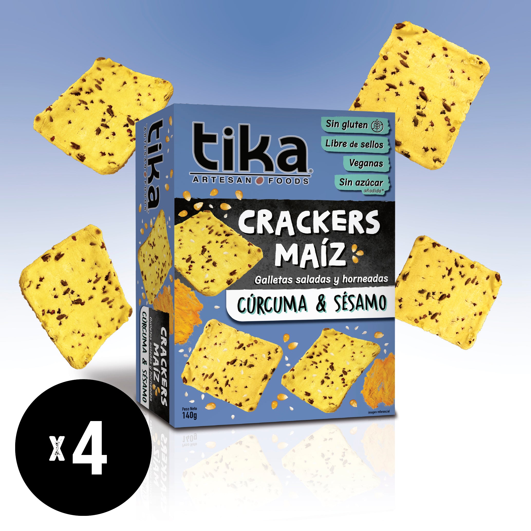 Tika Crackers Cúrcuma & Sésamo 140g x 4 unidades