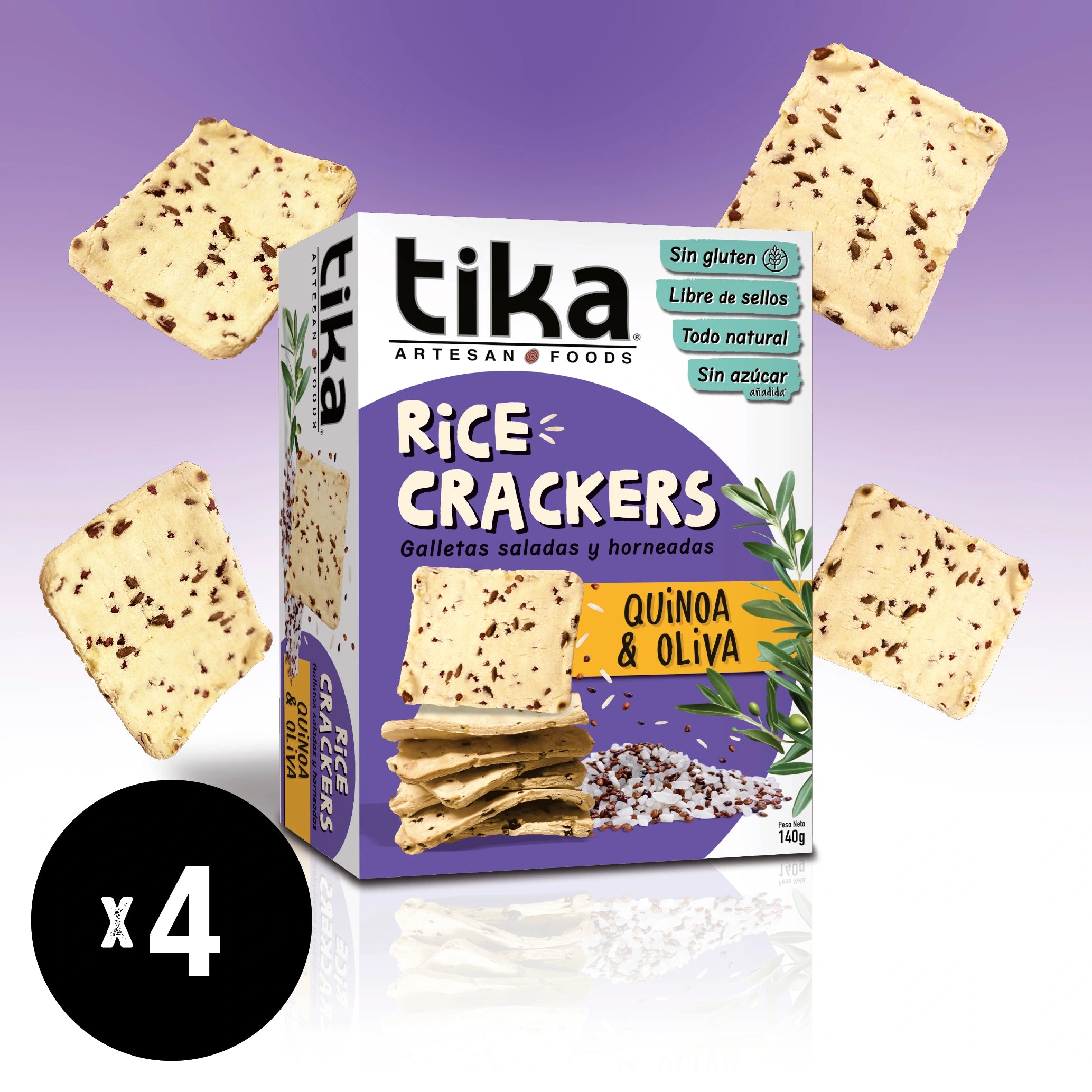 Tika Crackers Quinoa & Oliva 140g x 4 unidades