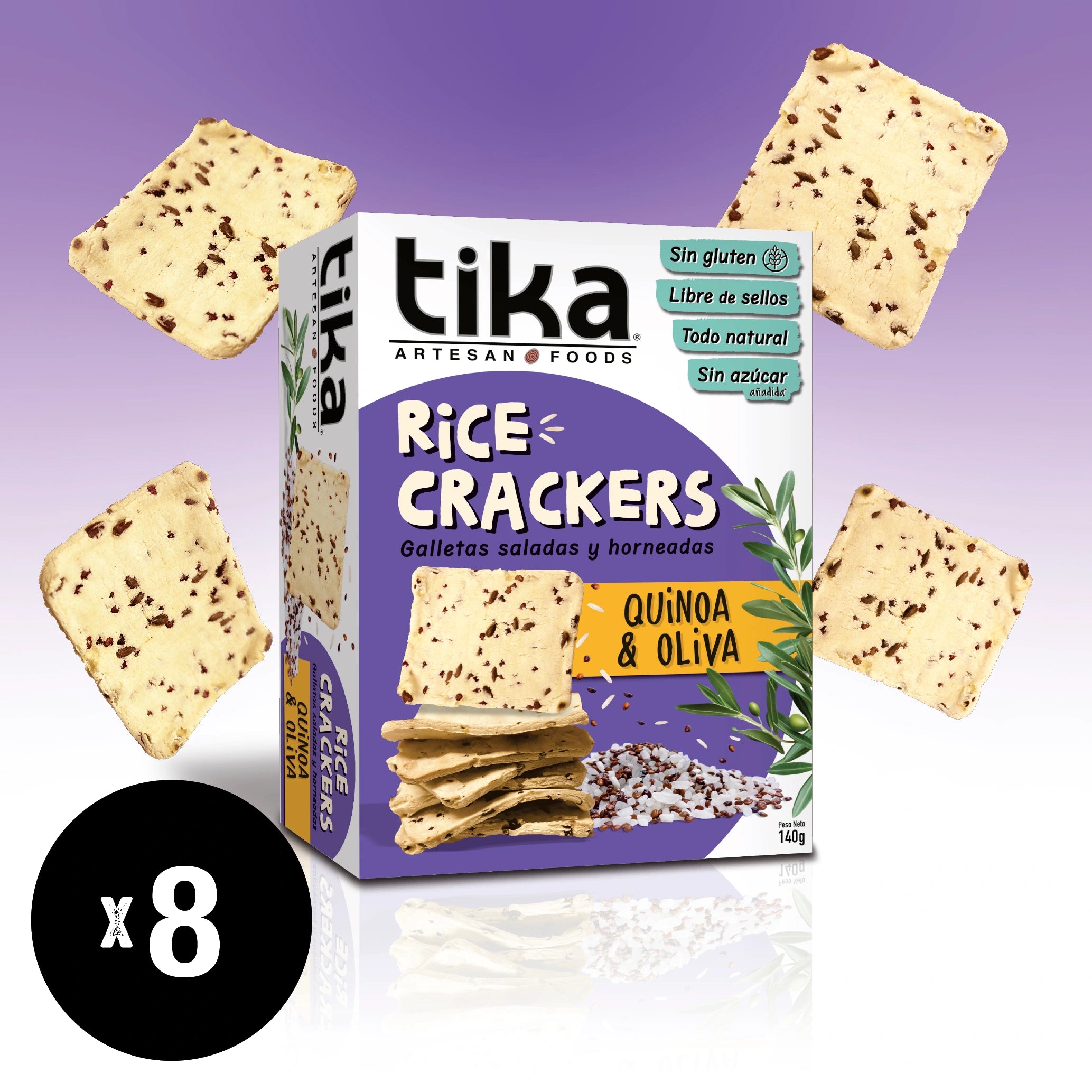 Tika Crackers Quinoa & Oliva 140g x 8 unidades