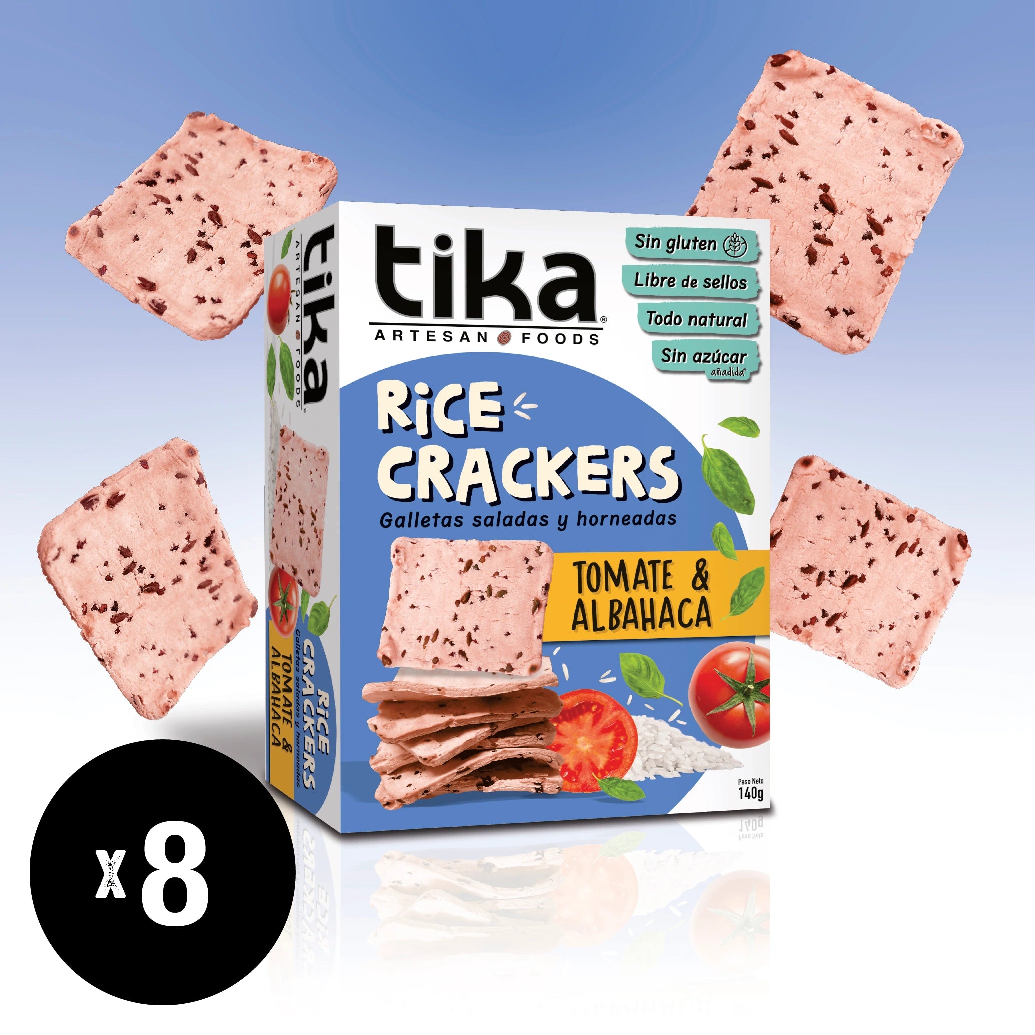 Tika Crackers Tomate & Albahaca 140g x 8 unidades