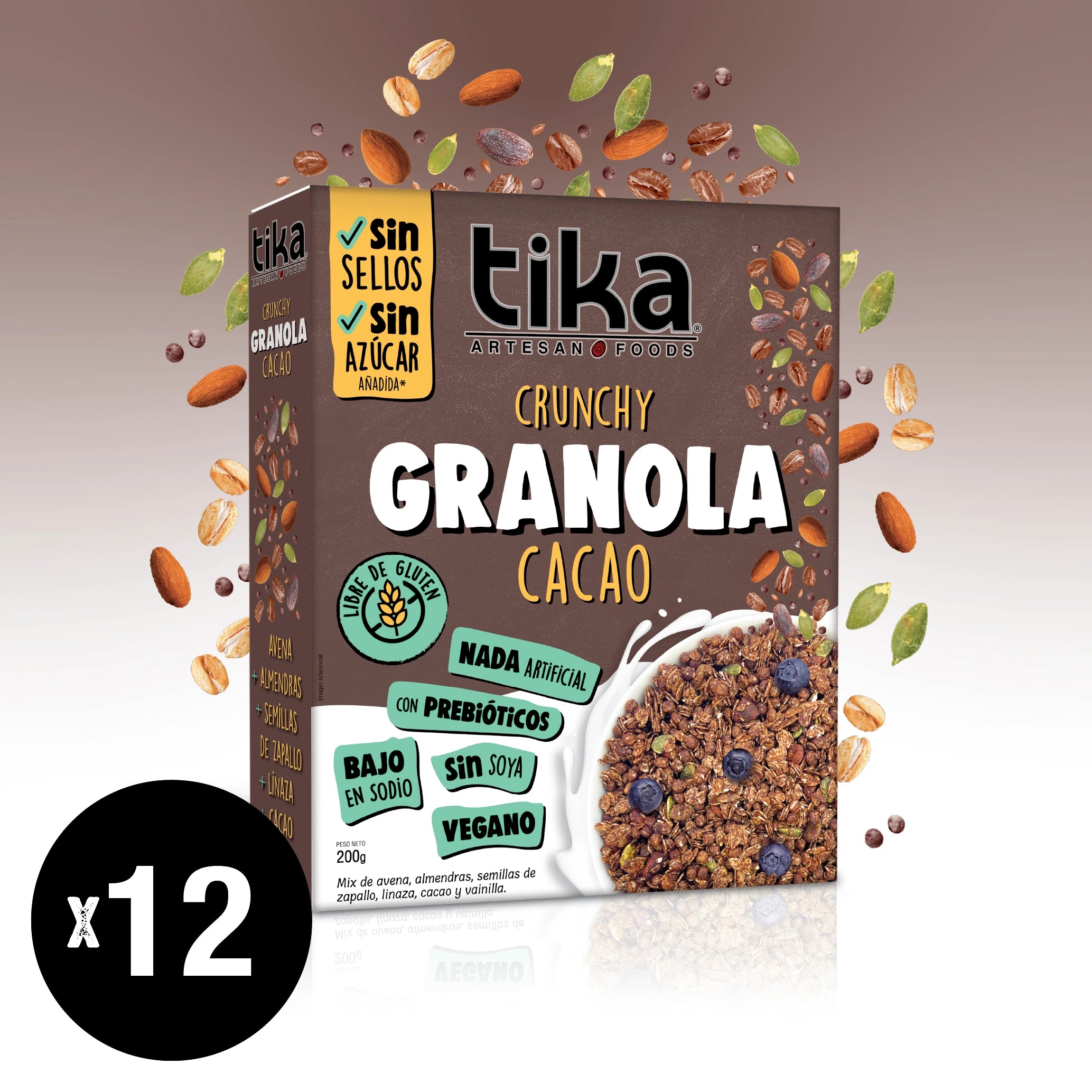 Pack 12 Tika Granola Crunchy Cacao 200g