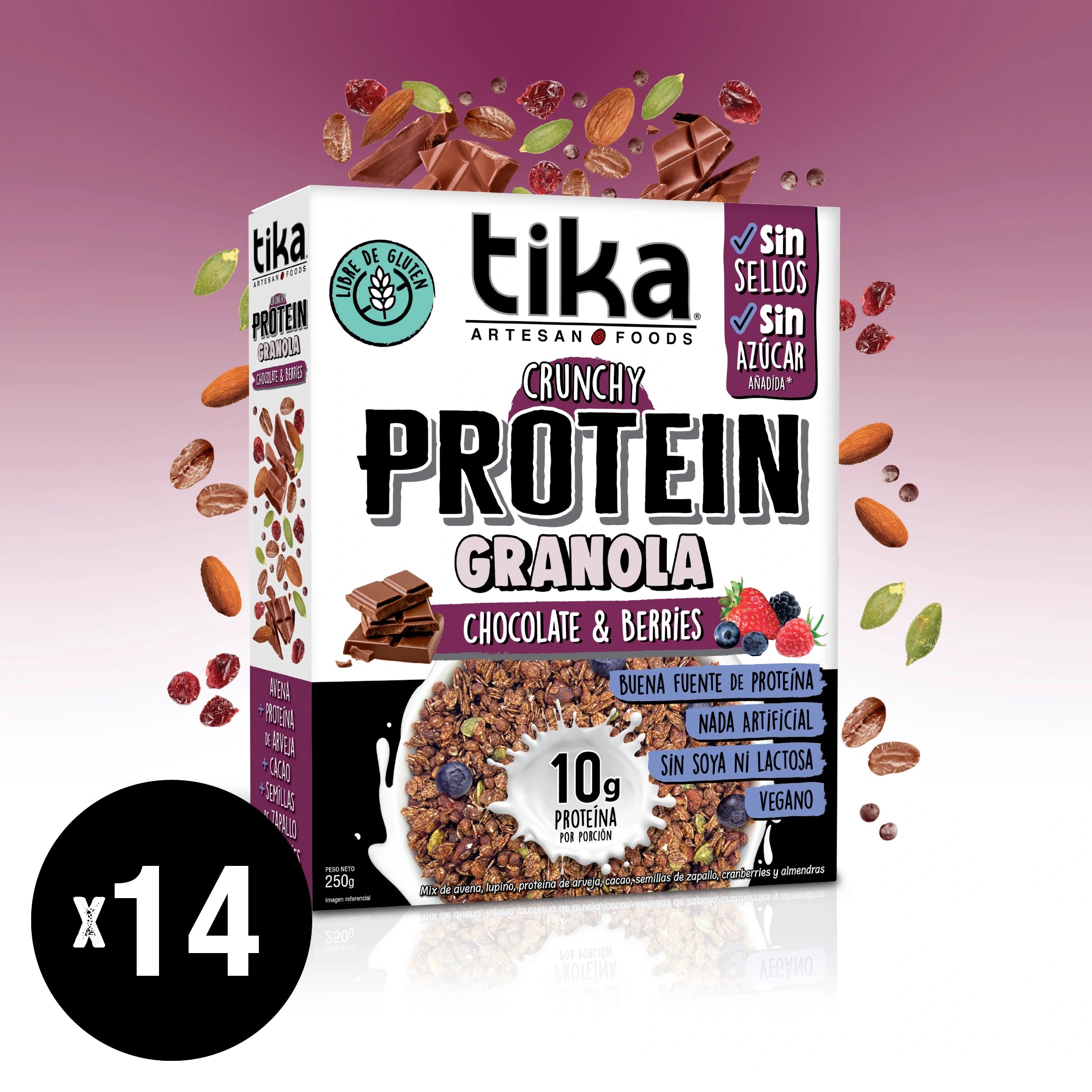 Pack 14 Tika Protein Granola Crunchy Chocolate & Berries 250g