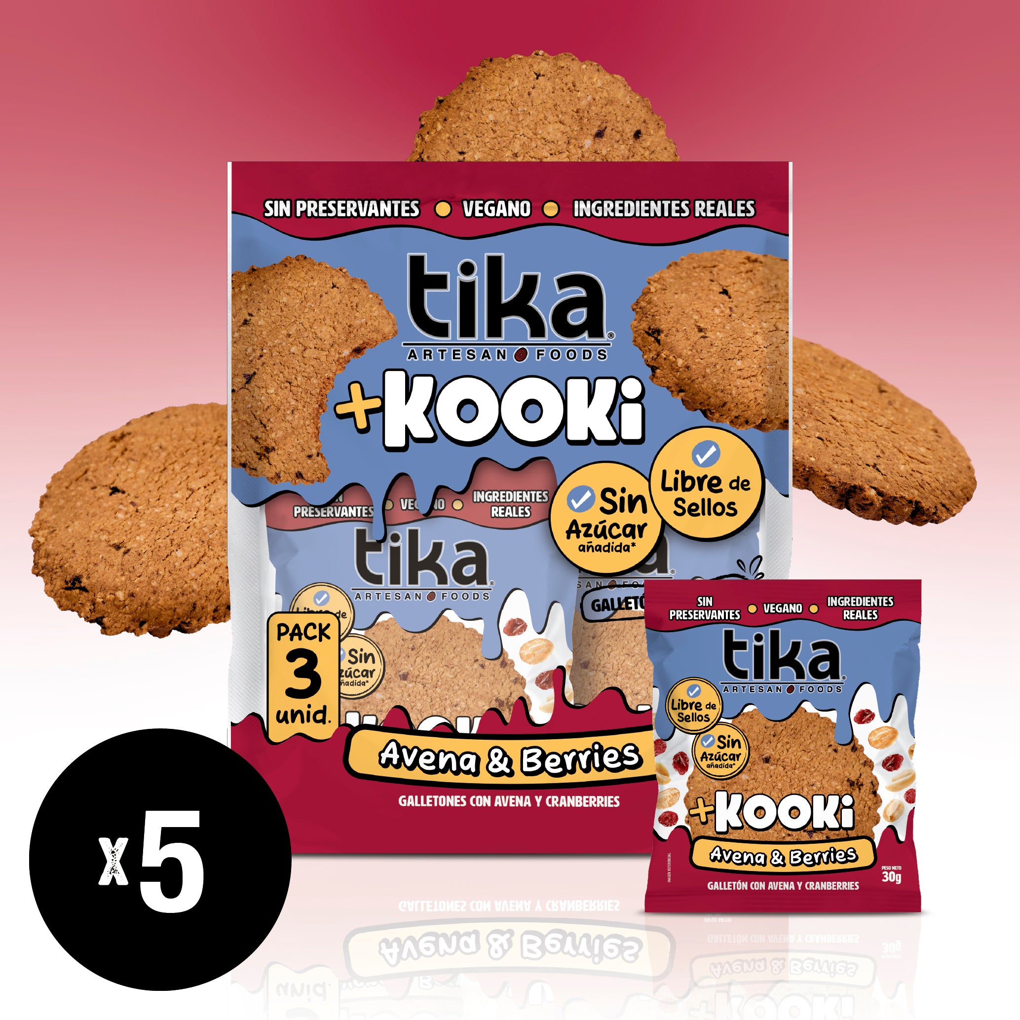 Pack 15 Galletones Tika Kooki Avena & Berries