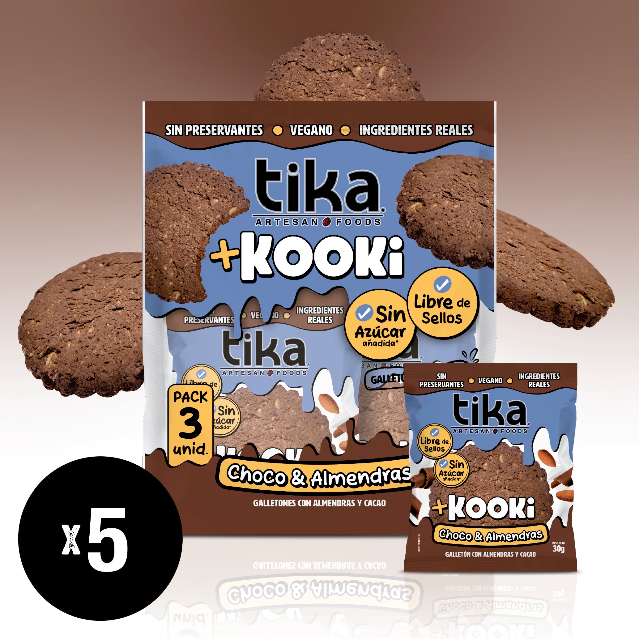 Pack 15 Galletones Tika Kooki Choco & Almendras