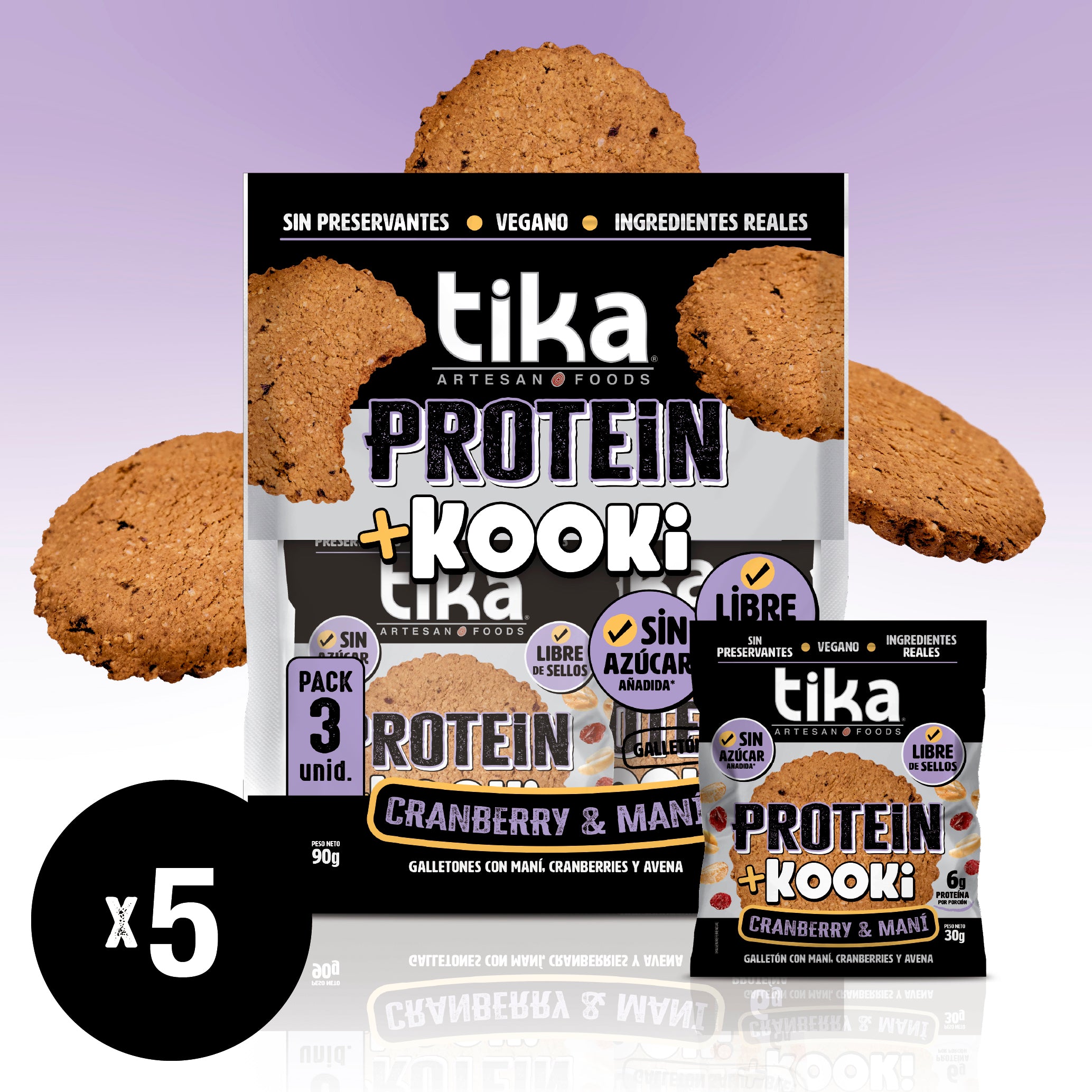 Pack 15 Galletones Tika Kooki Protein Cranberry & Maní