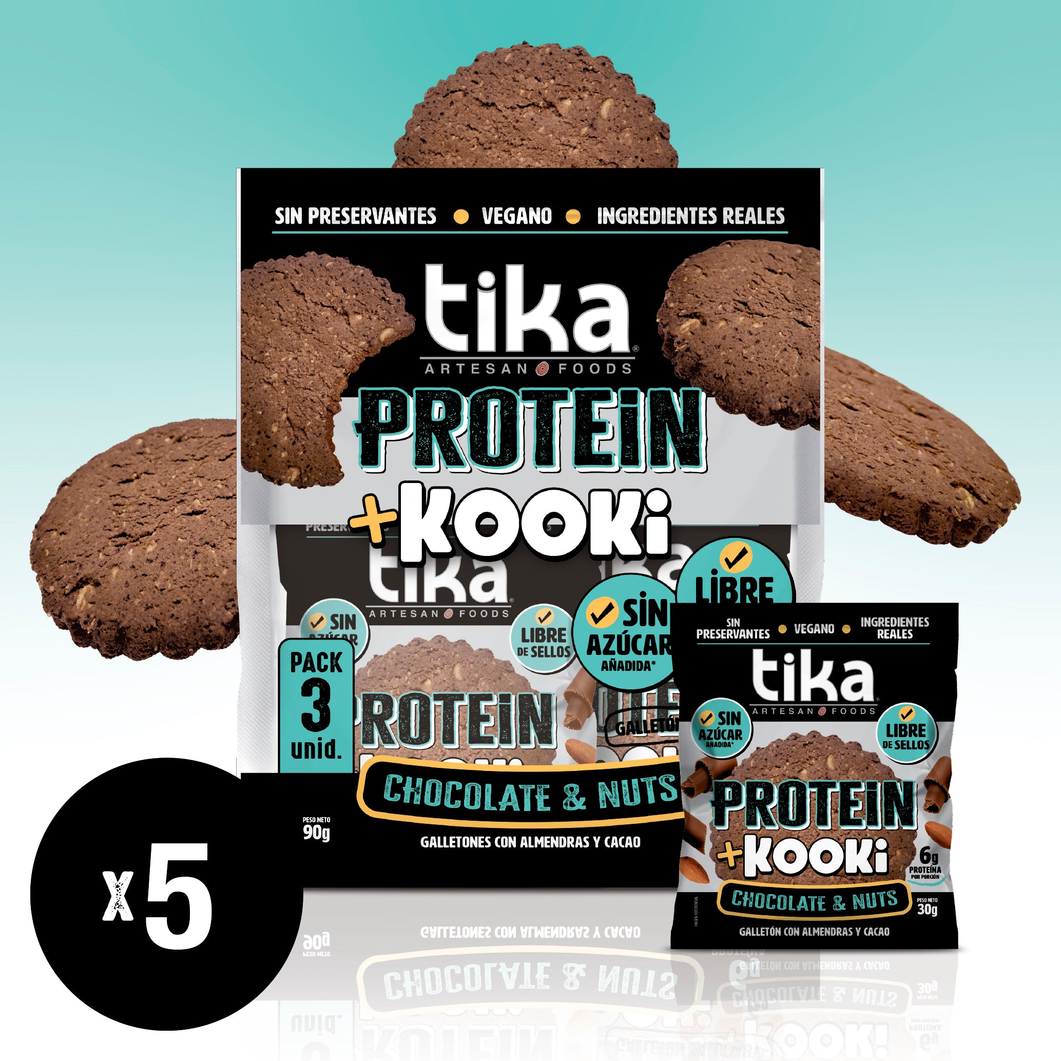 Pack 15 Galletones Tika Kooki Protein Chocolate & Nuts