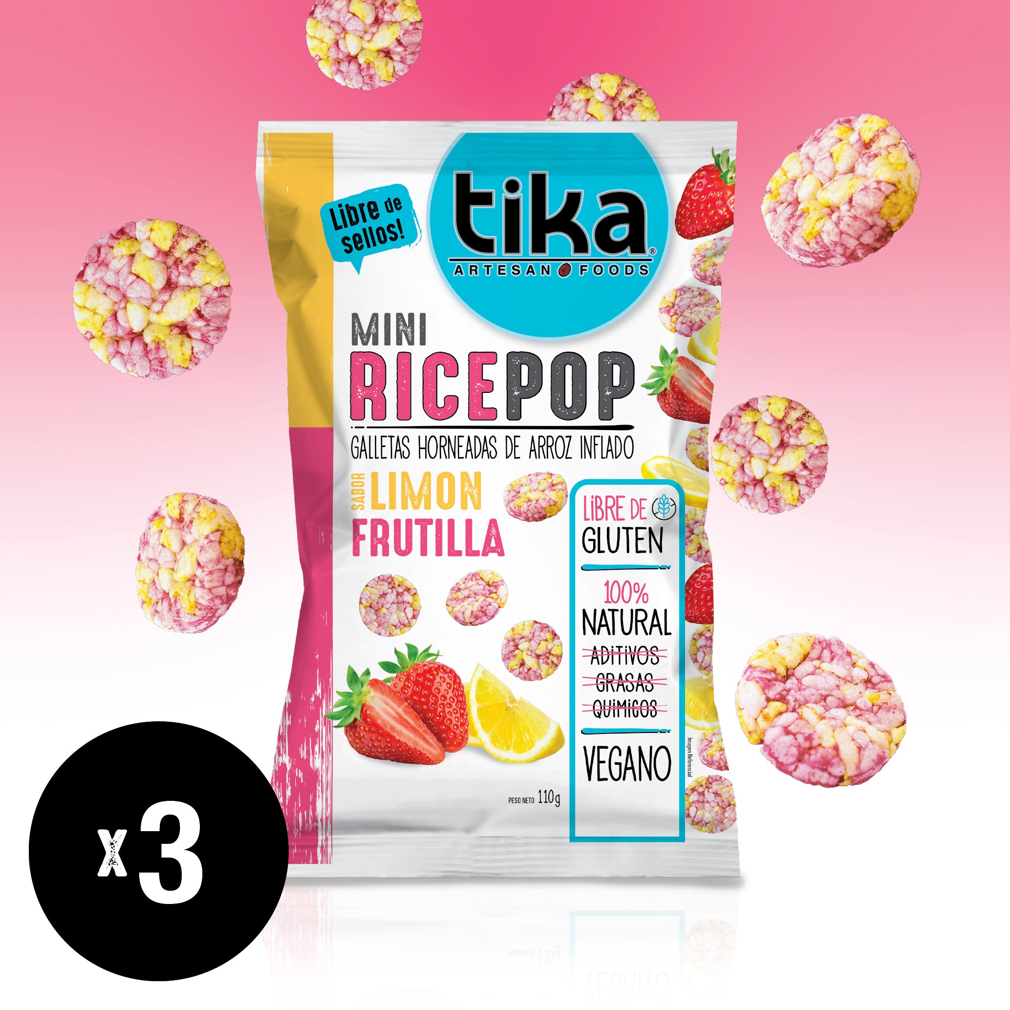 Tika Mini Rice Pop Limón Frutilla 110g x 3 unidades