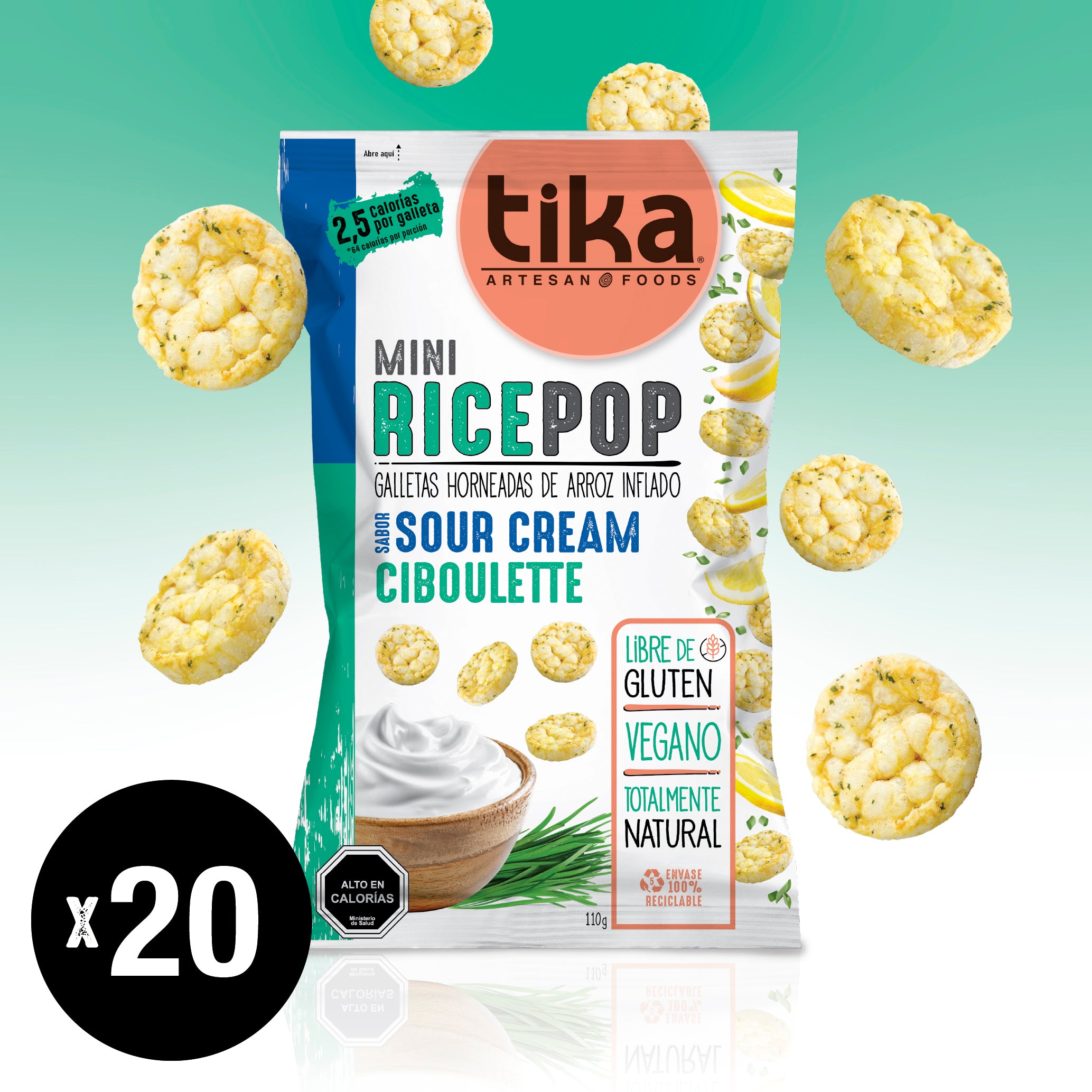 Tika Mini Rice Pop Sour Cream Ciboulette 110g x 20 unidades