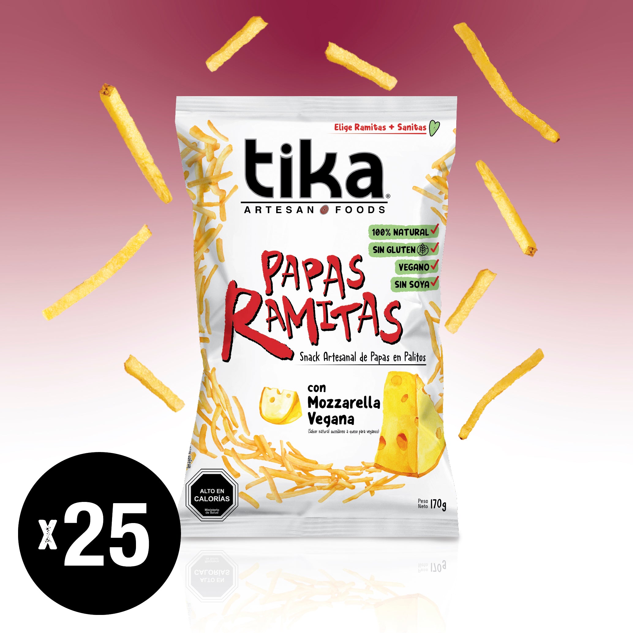 Tika Papas Ramitas Mozzarella Vegana 170g x 25 unidades